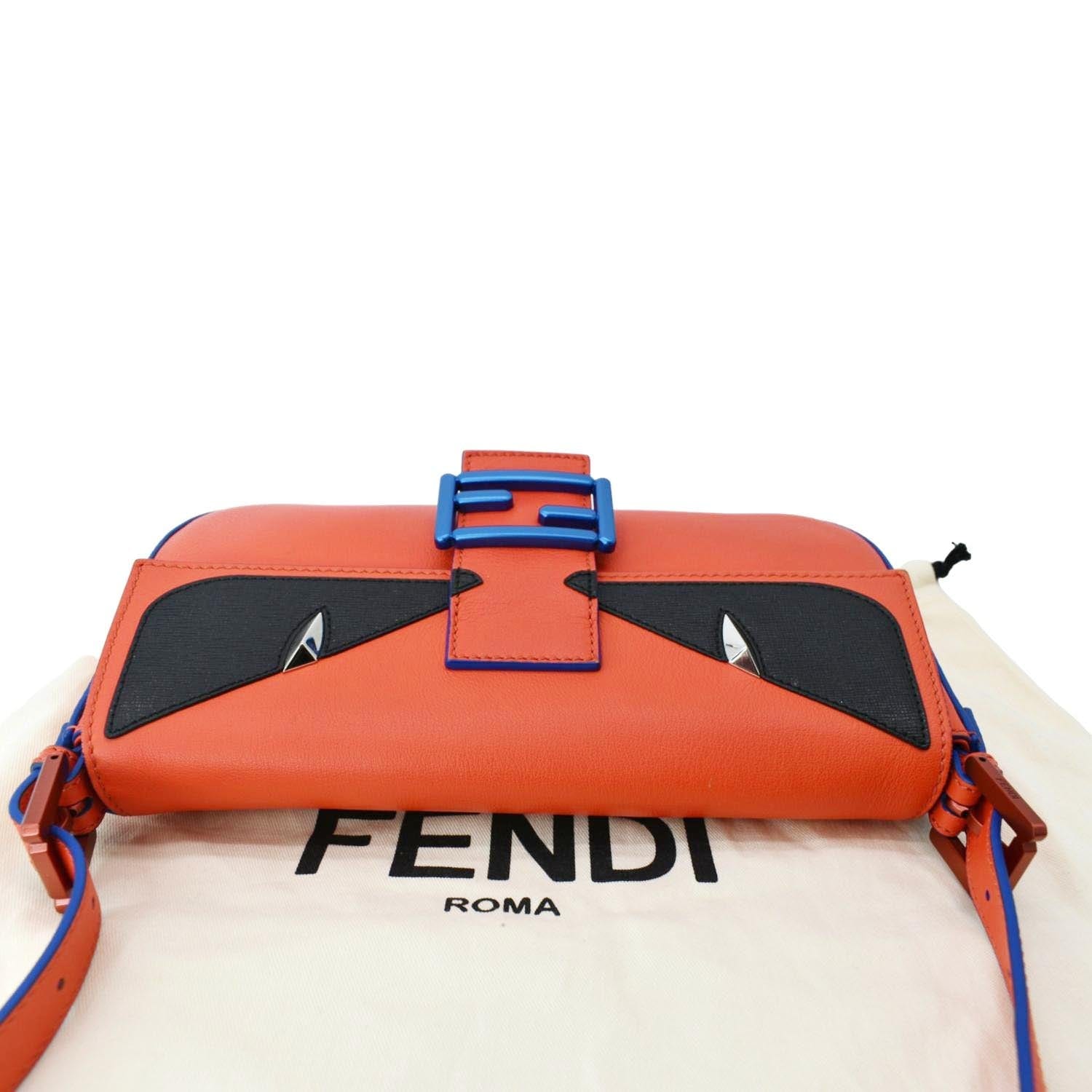 Fendi Monster Eye Baguette Calfskin Crossbody Bag Leather Orange Shoulder Bag