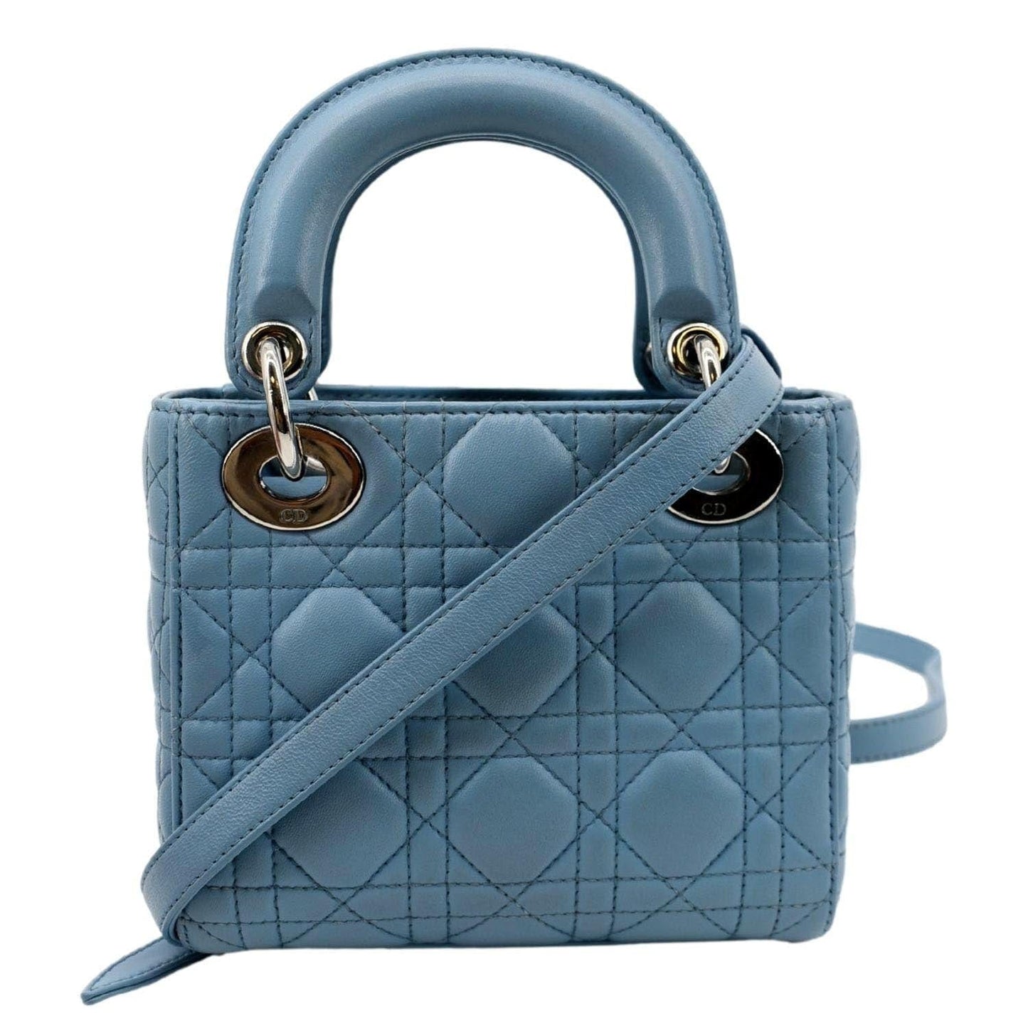 Dior Lady Cannage Shoulder Bag Leather Lambskin Blue Lady Dior Blue