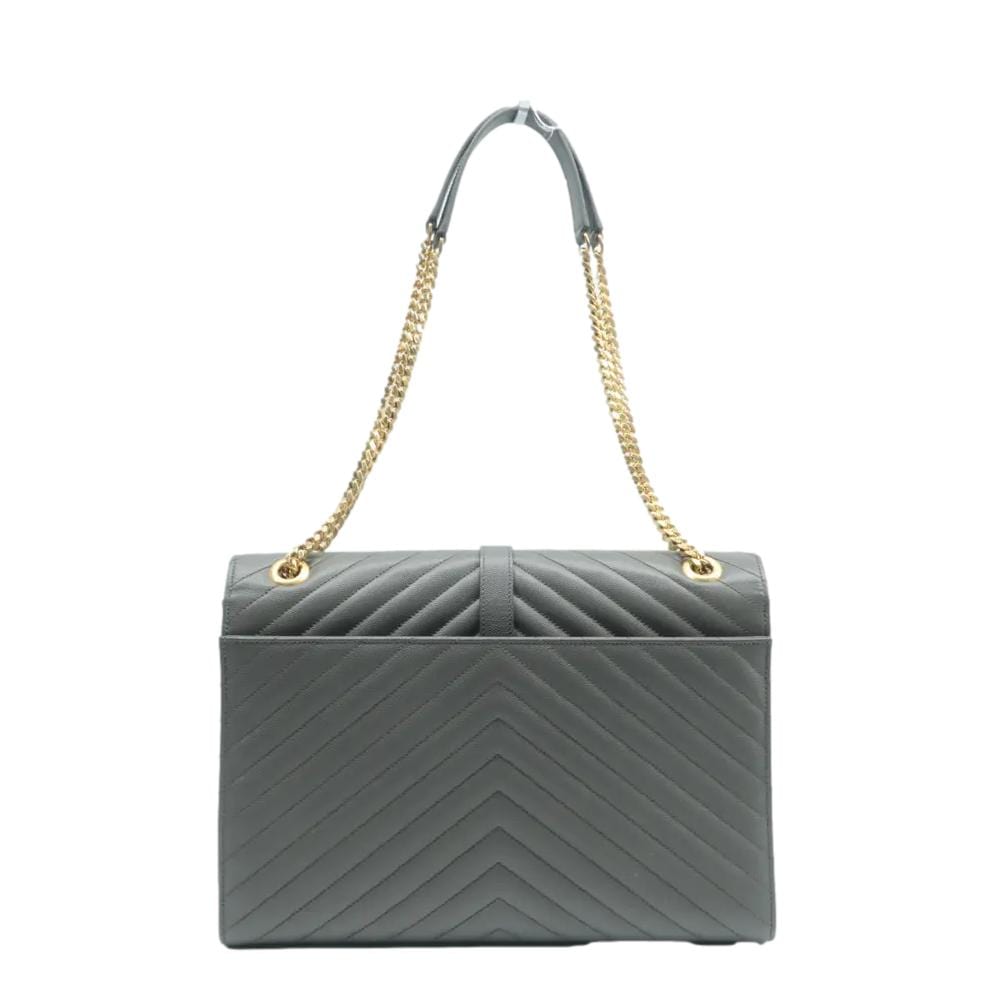 YSL Saint Laurent Saint Envelope Chevron Shoulder Bag Gray Leather Large