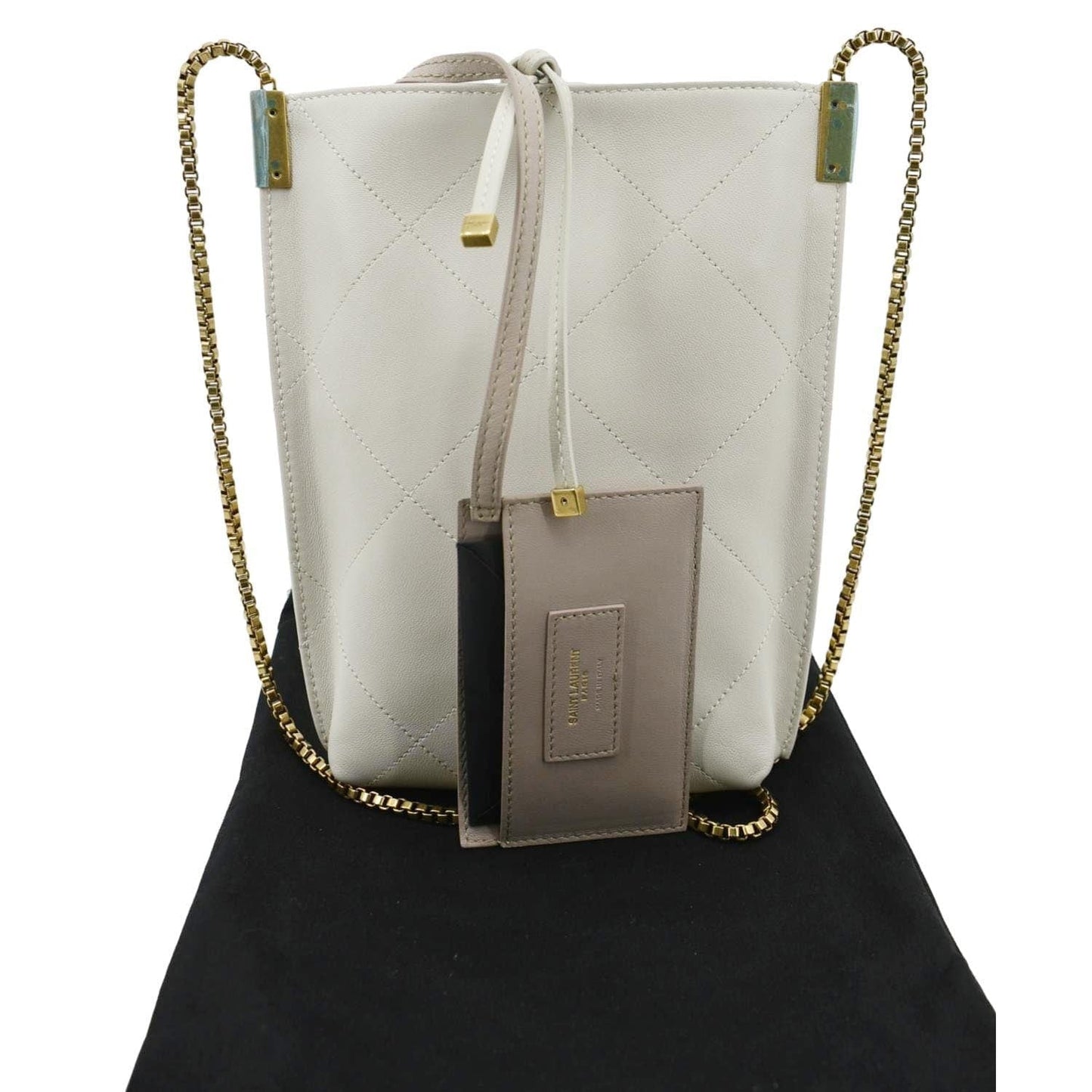 YSL Saint Laurent Yves Suzanne Shoulder Bag Leather White Chain