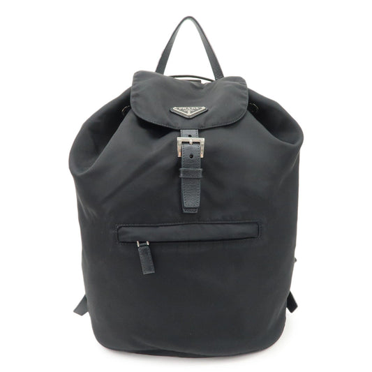 Prada Backpack Triangle Ruck Sack d Leather Nylon Black