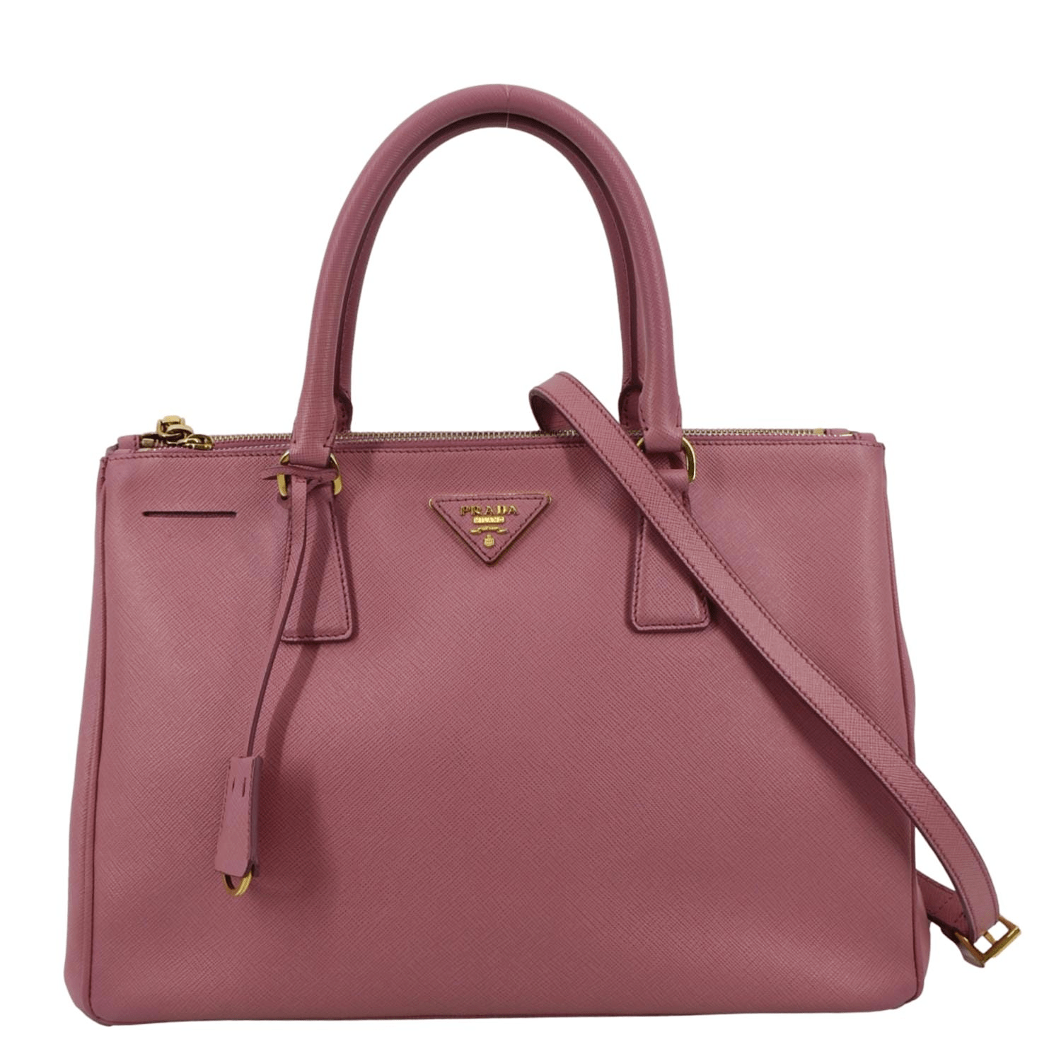 Prada Galleria Double Tote Bag Leather Saffiano Pink Shoulder Bag