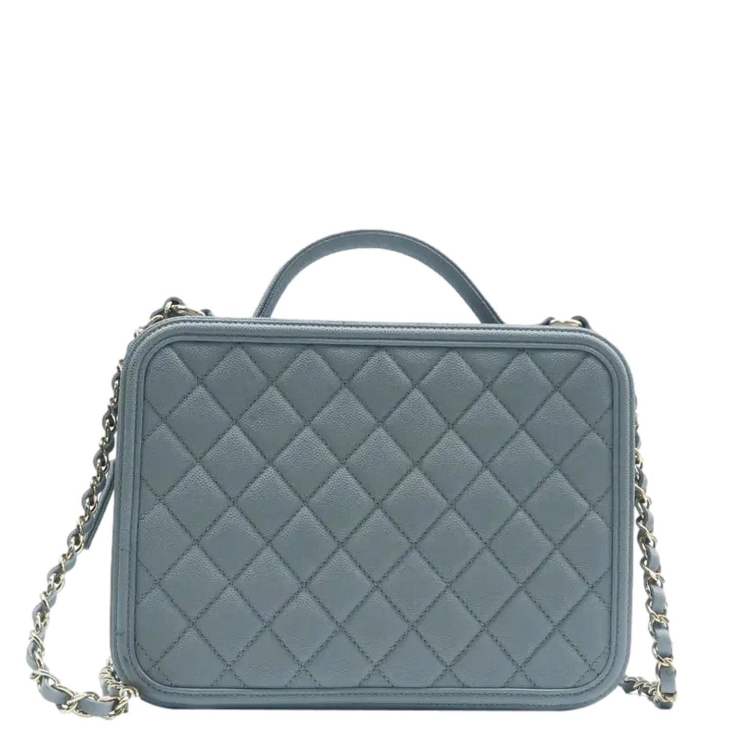 Chanel Vanity Filigree CC Caviar Quilted Grey Travel Bag