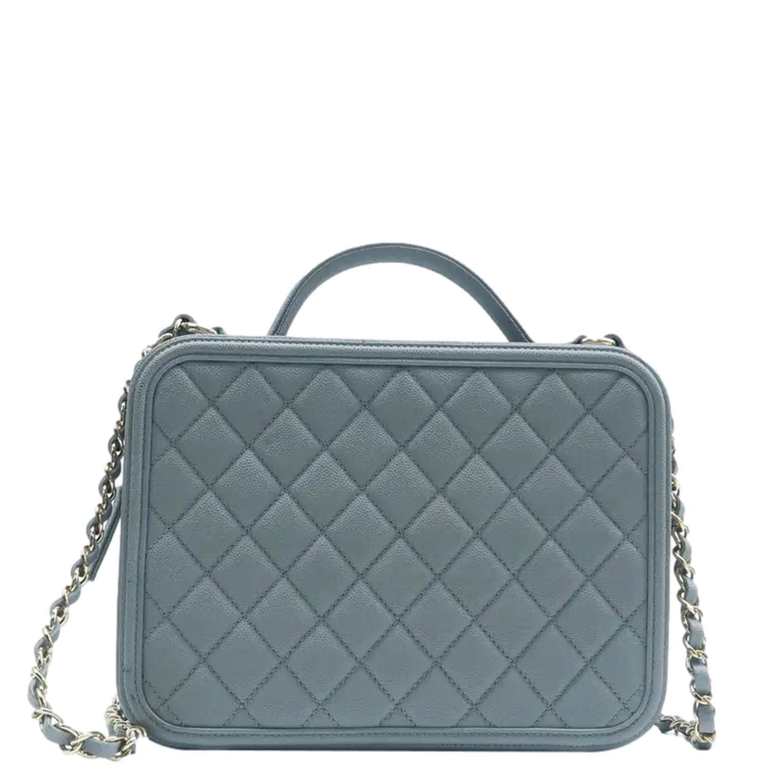 Chanel Vanity Filigree CC Caviar Quilted Grey Travel Bag