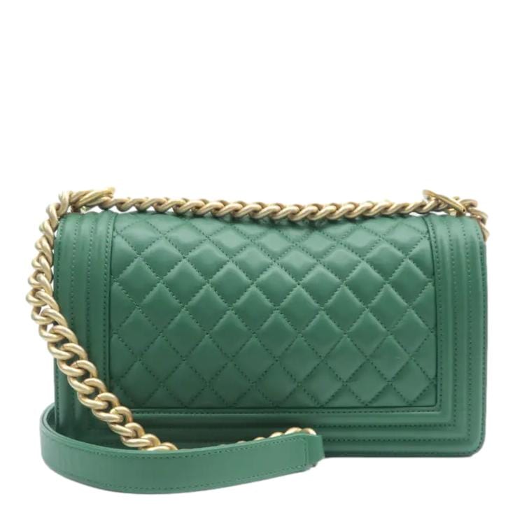 Chanel Boy Flap Quilted Leather Green Travel Bag