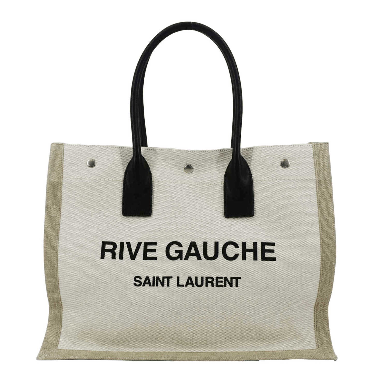 YSL Saint Laurent Yves Rive Gauche Linen Tote Griege Leather Small Tote Bag