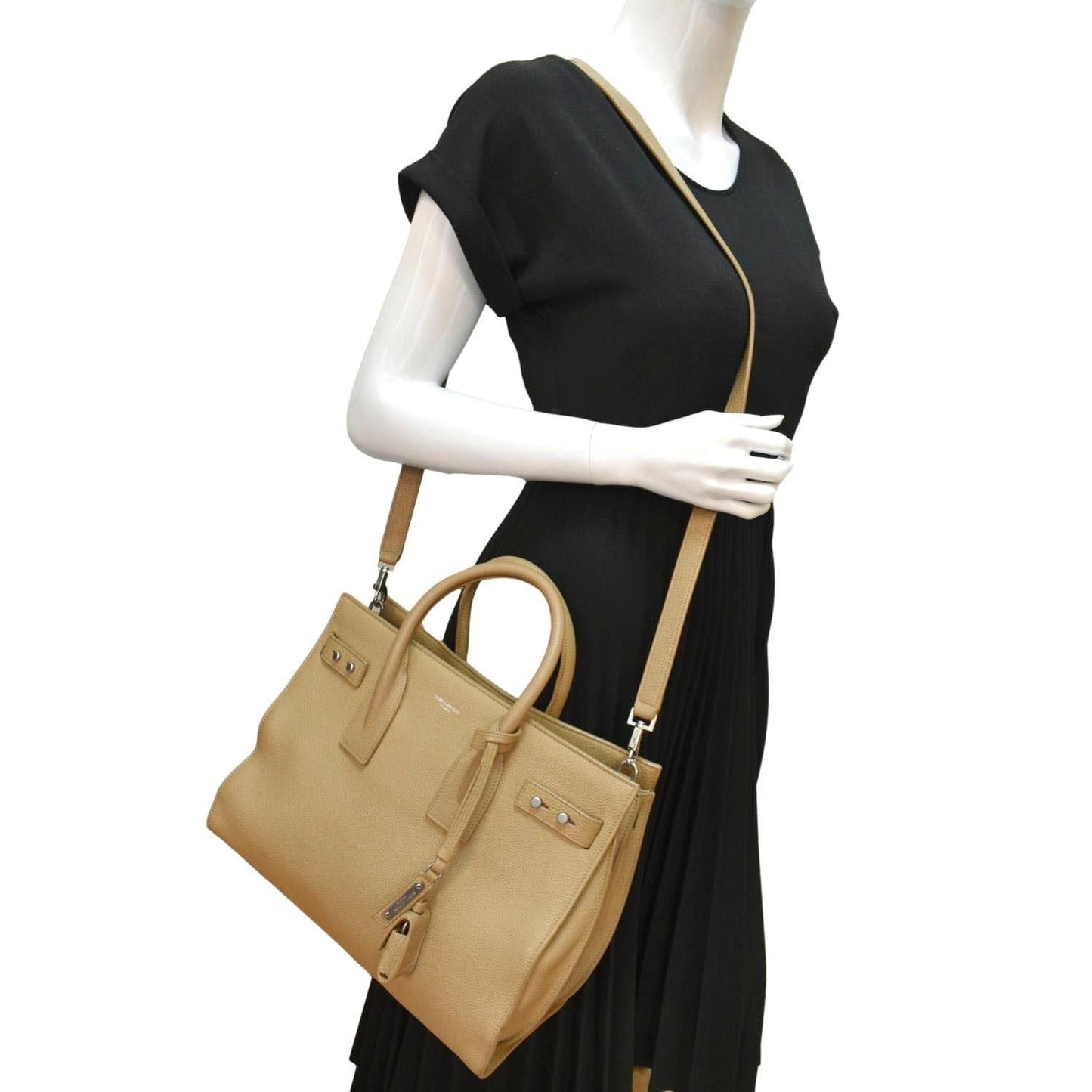 YSL Saint Laurent Yves Women Sac De Jour Shoulder Bag Dark Leather Beige
