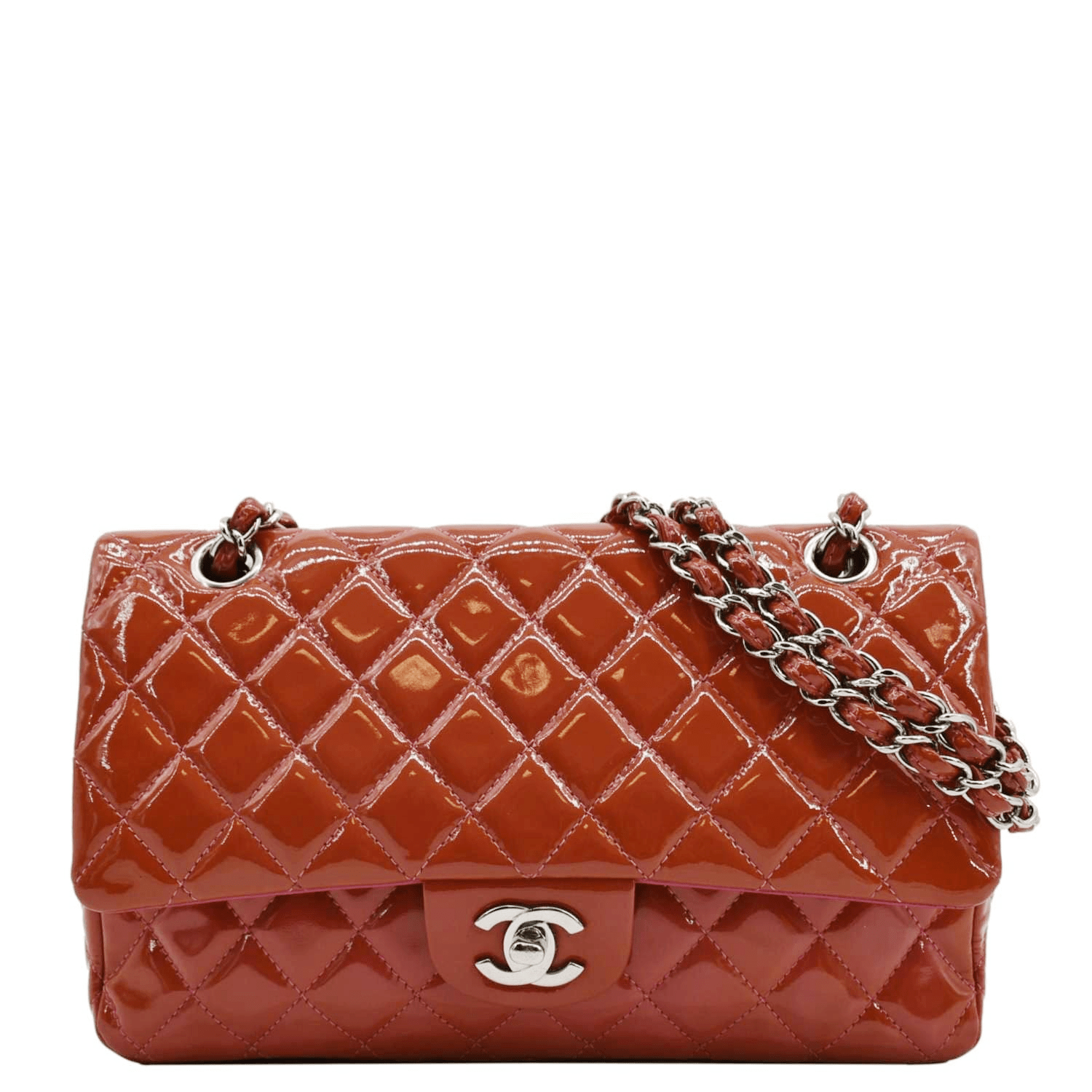 Chanel Classic Double Flap Patent Leather Red Travel Bag Red 2