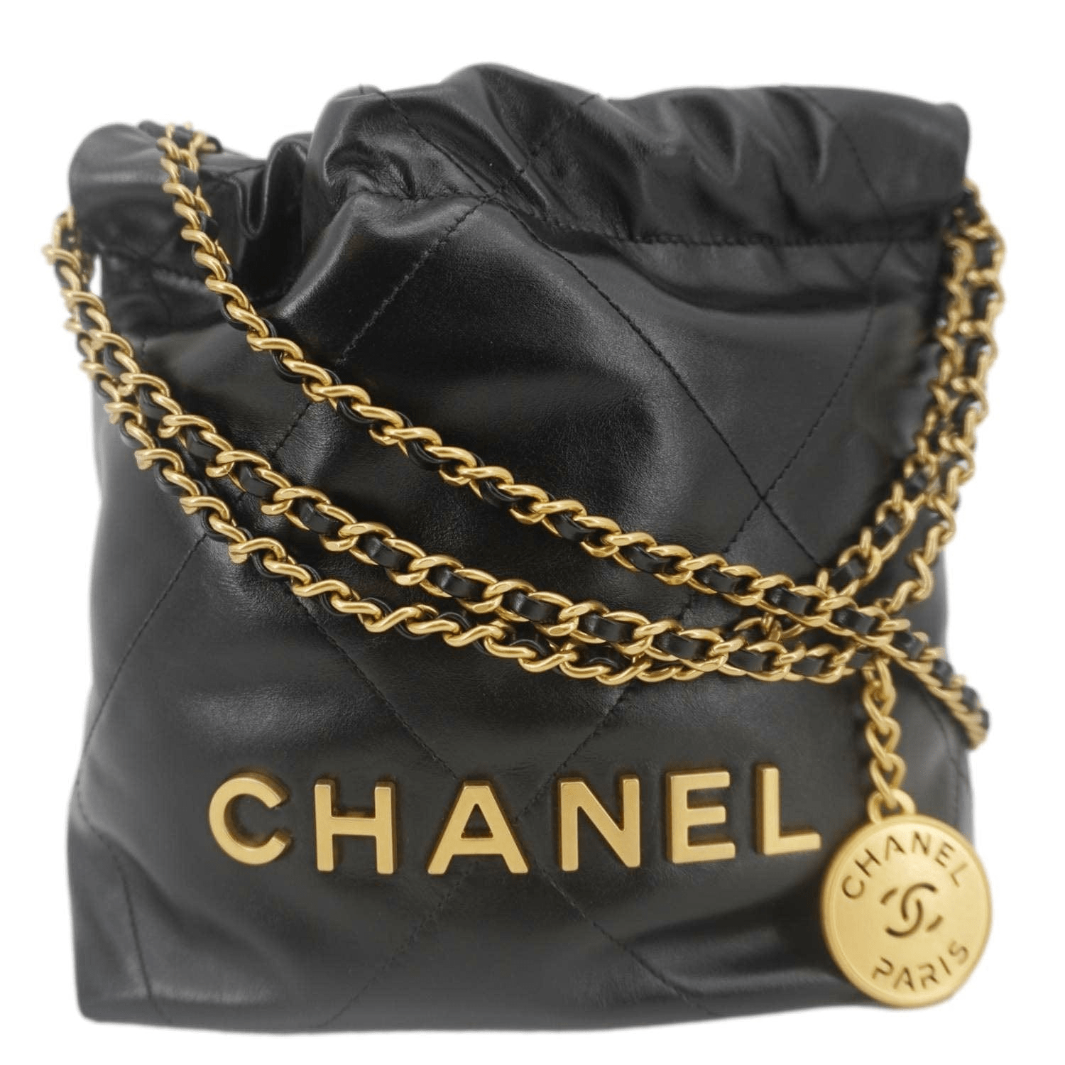 Chanel 22 Shiny Calfskin Black Leather Crossbody Bag