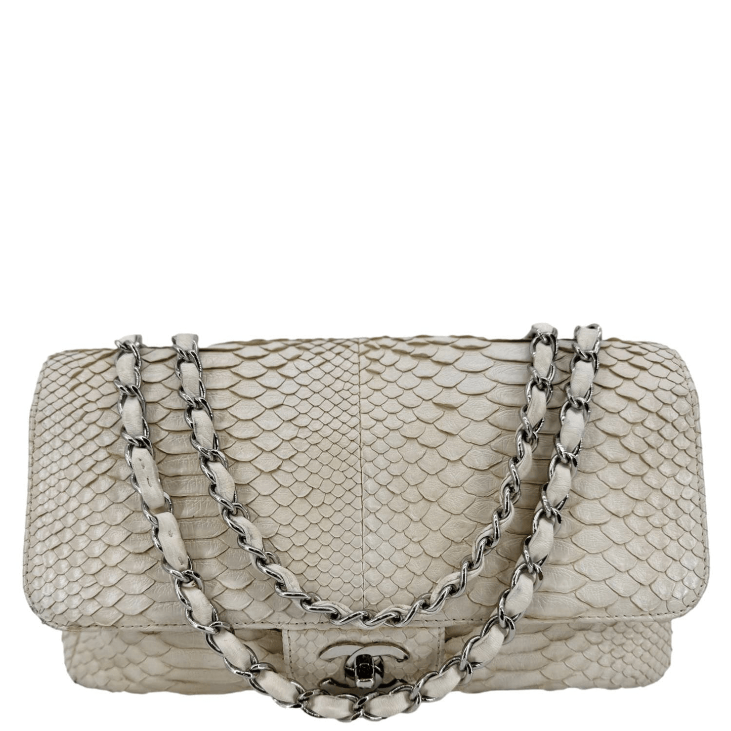 Chanel Flap Python Leather Ivory Travel Bag Bag Ivory