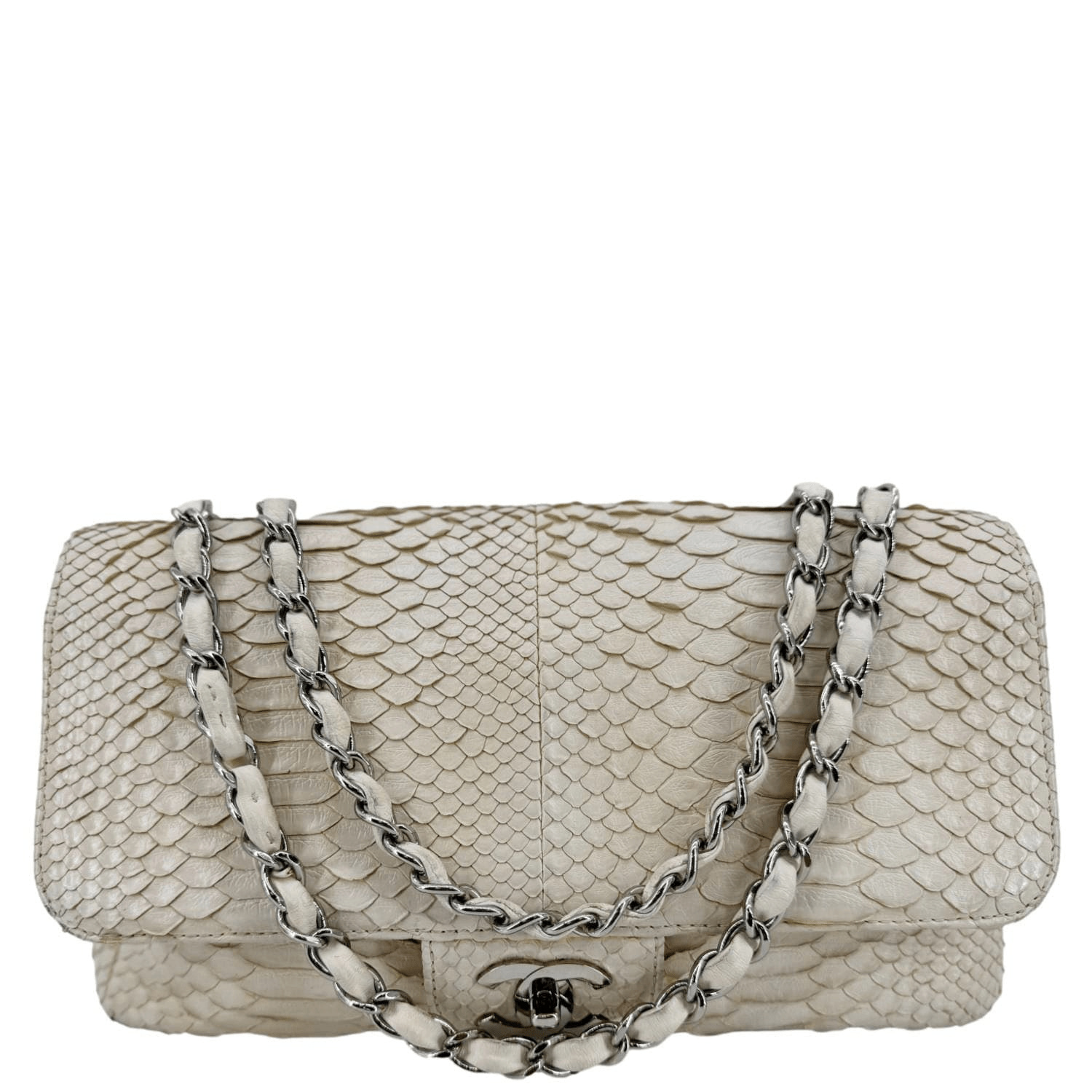 Chanel Flap Python Leather Ivory Travel Bag Bag Ivory