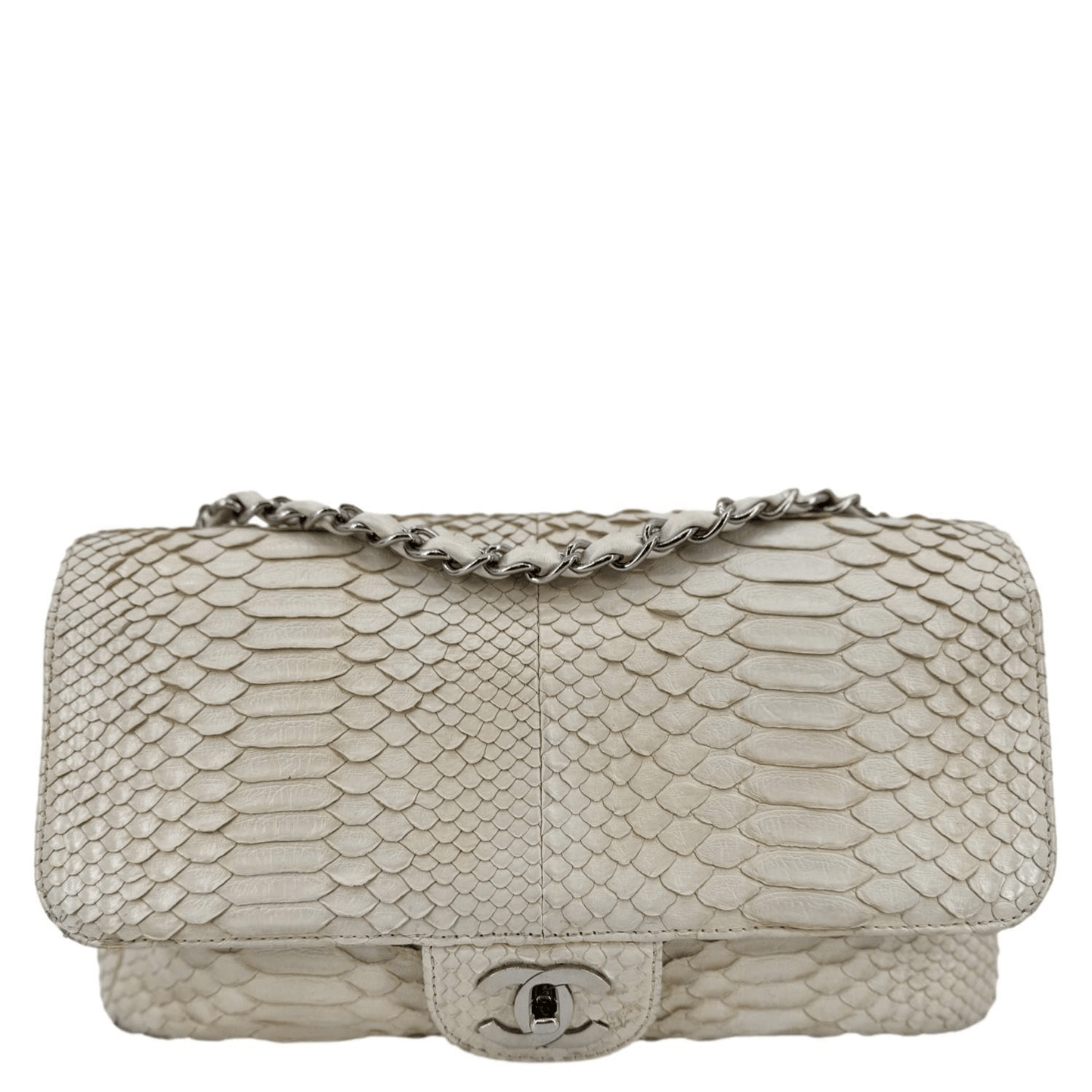 Chanel Flap Python Leather Ivory Travel Bag Bag Ivory