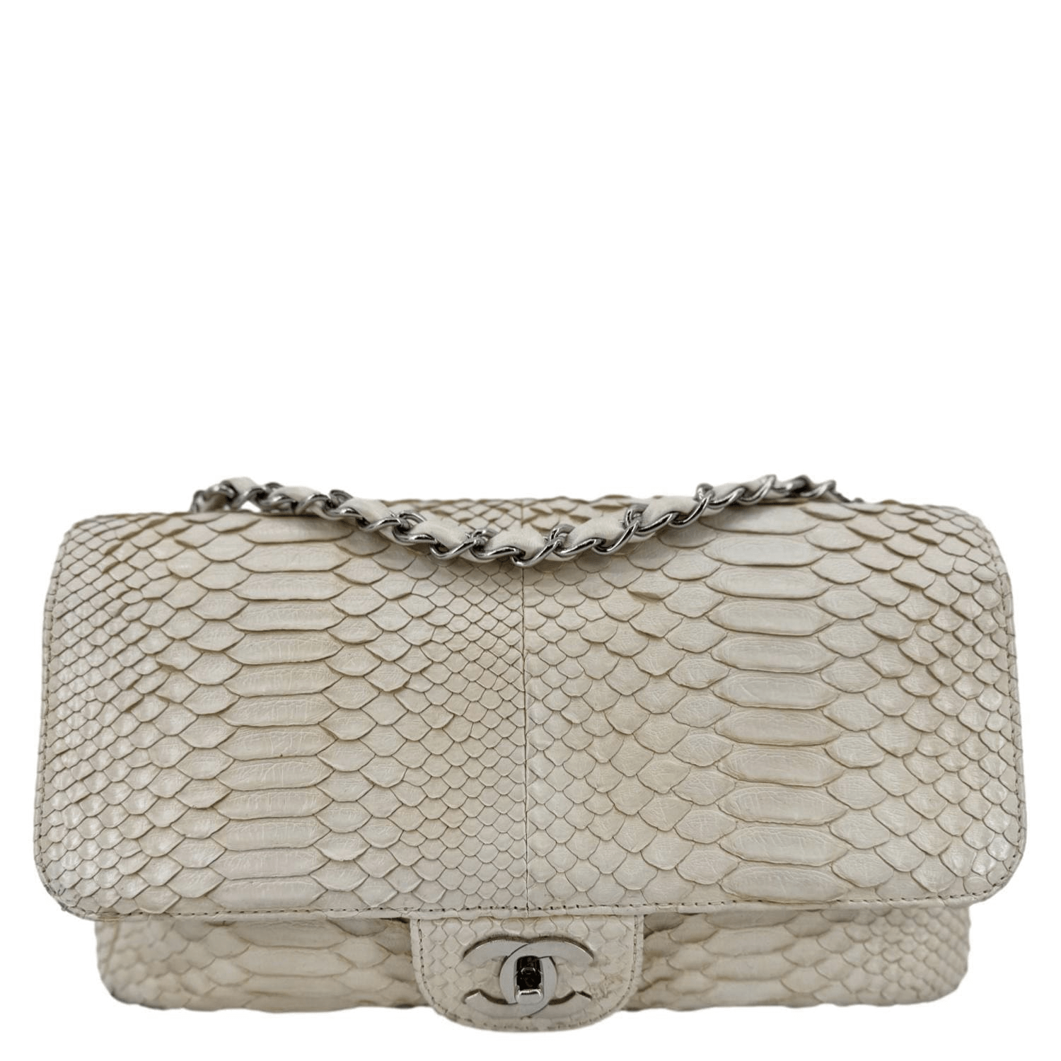 Chanel Flap Python Leather Ivory Travel Bag Bag Ivory