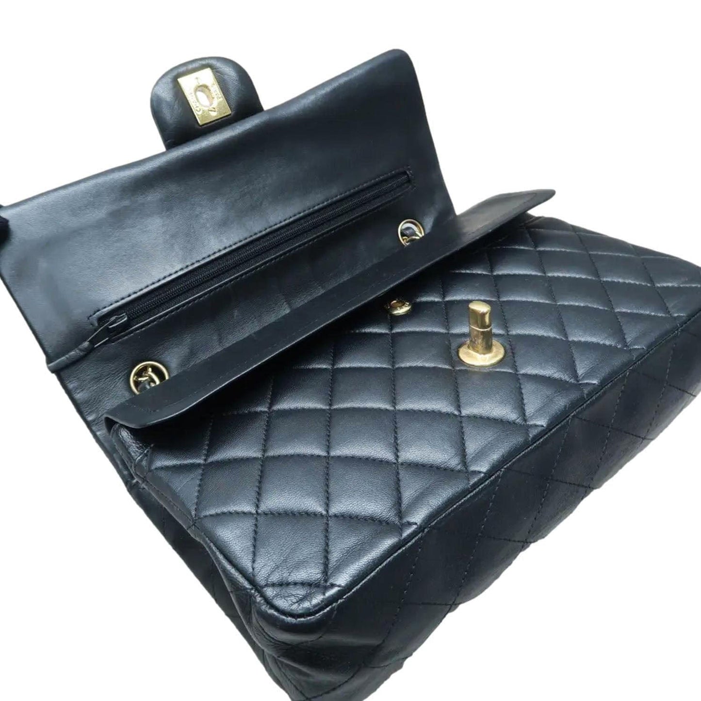 Chanel Classic Double Flap Quilted Leather Black Travel Bag Bag Black