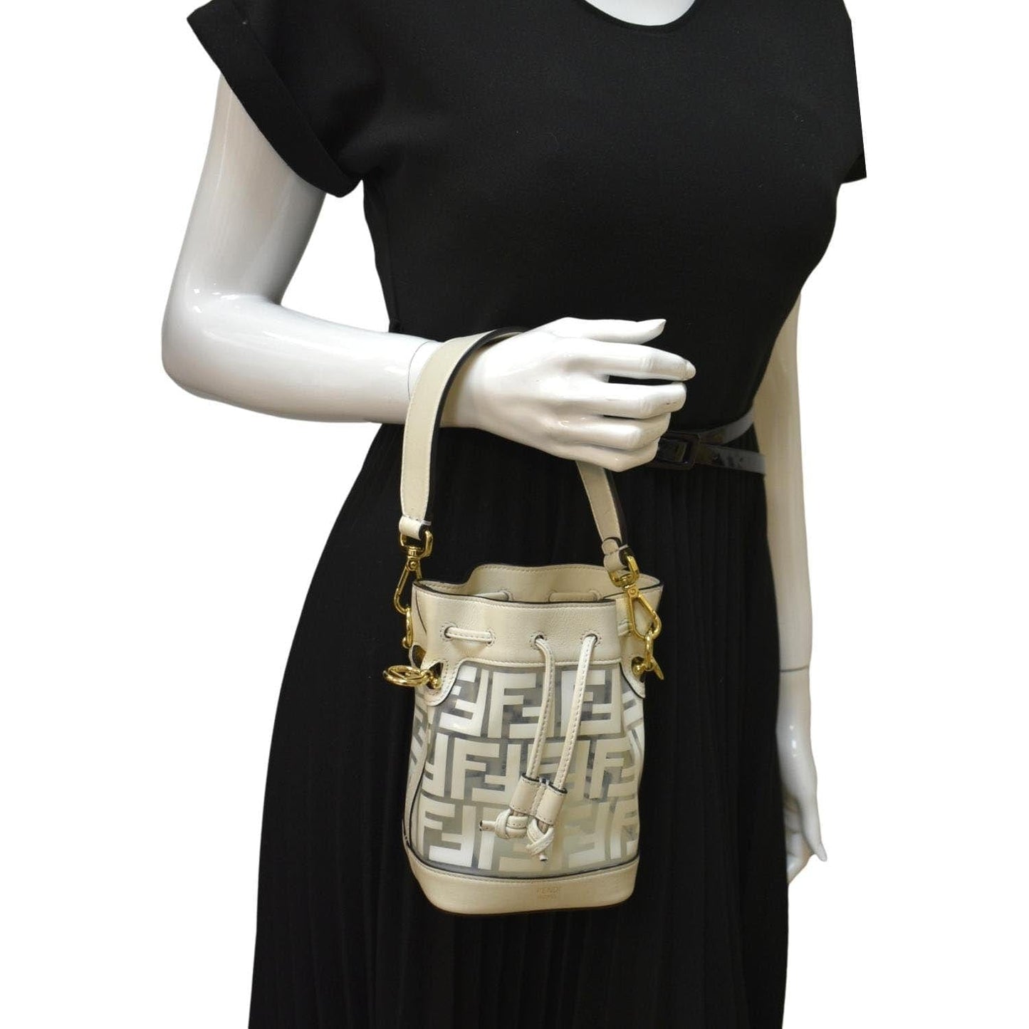 Fendi Mon Tresor Drawstring Ff Pvc Bag Leather White Bucket Bucket Bag