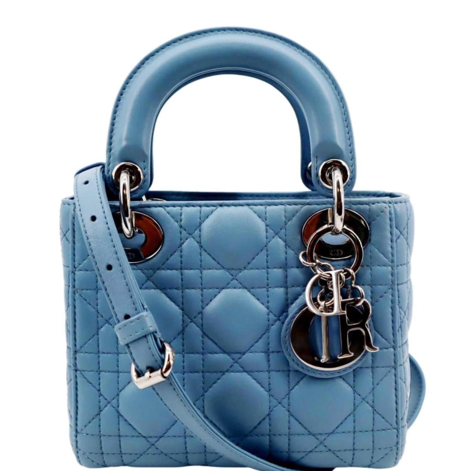 Dior Lady Cannage Shoulder Bag Leather Lambskin Blue Lady Dior Blue