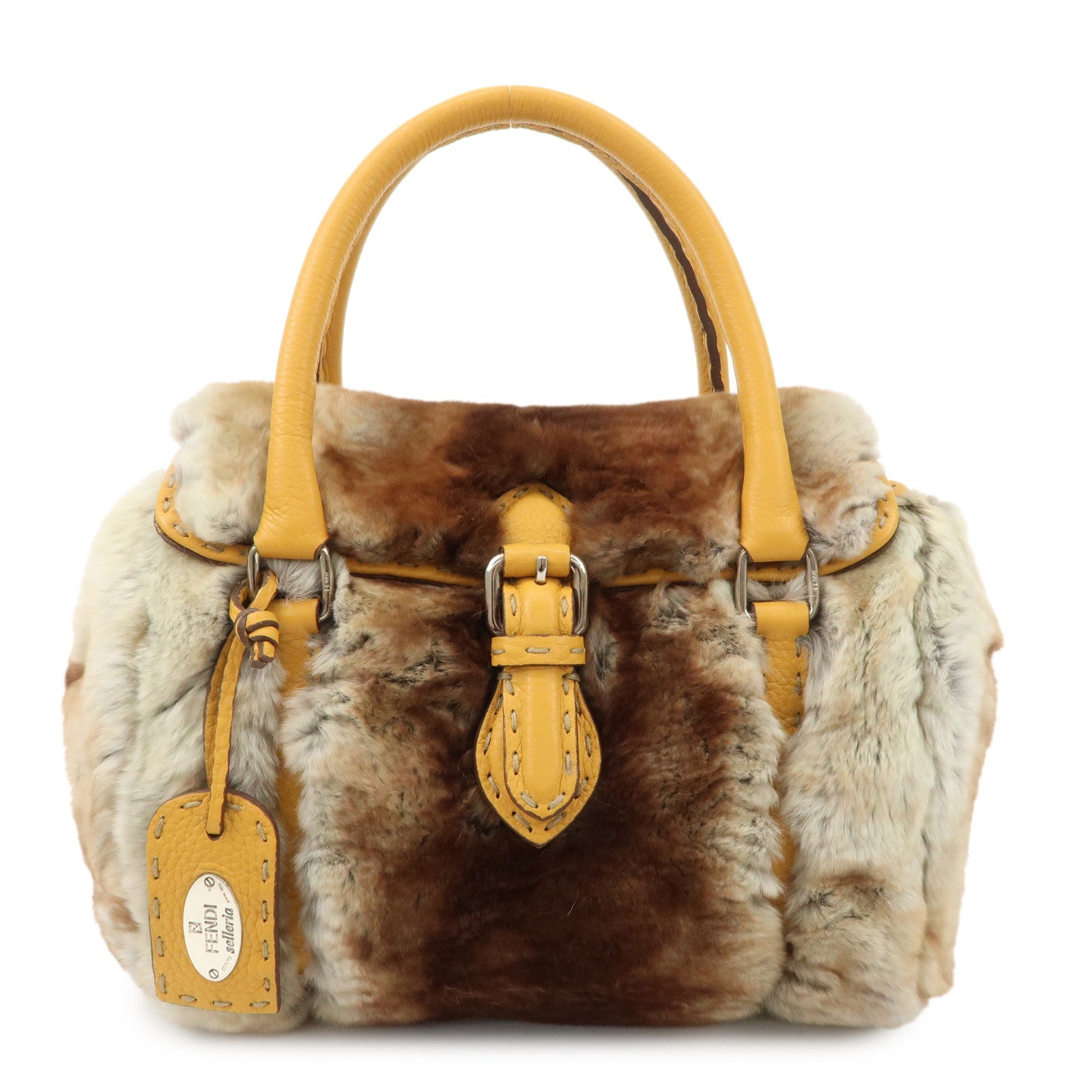 Fendi Bag Seleria Fur Linda Hand Bag d Leather White Brown Mini Bag