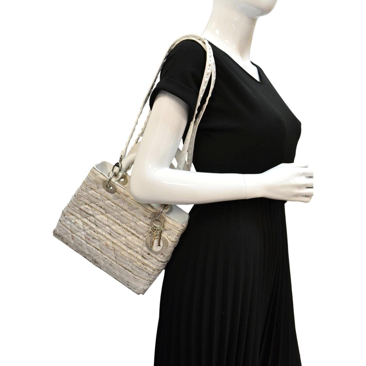 Dior Lady Tweed Shoulder Bag Leather White