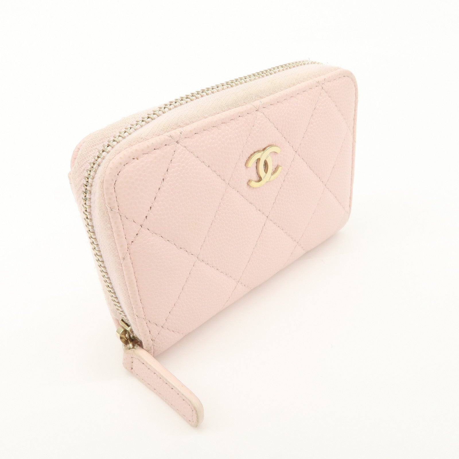 CHANEL Matelasse Caviarskin Classic Zip Around Coin Case Pink AP0216