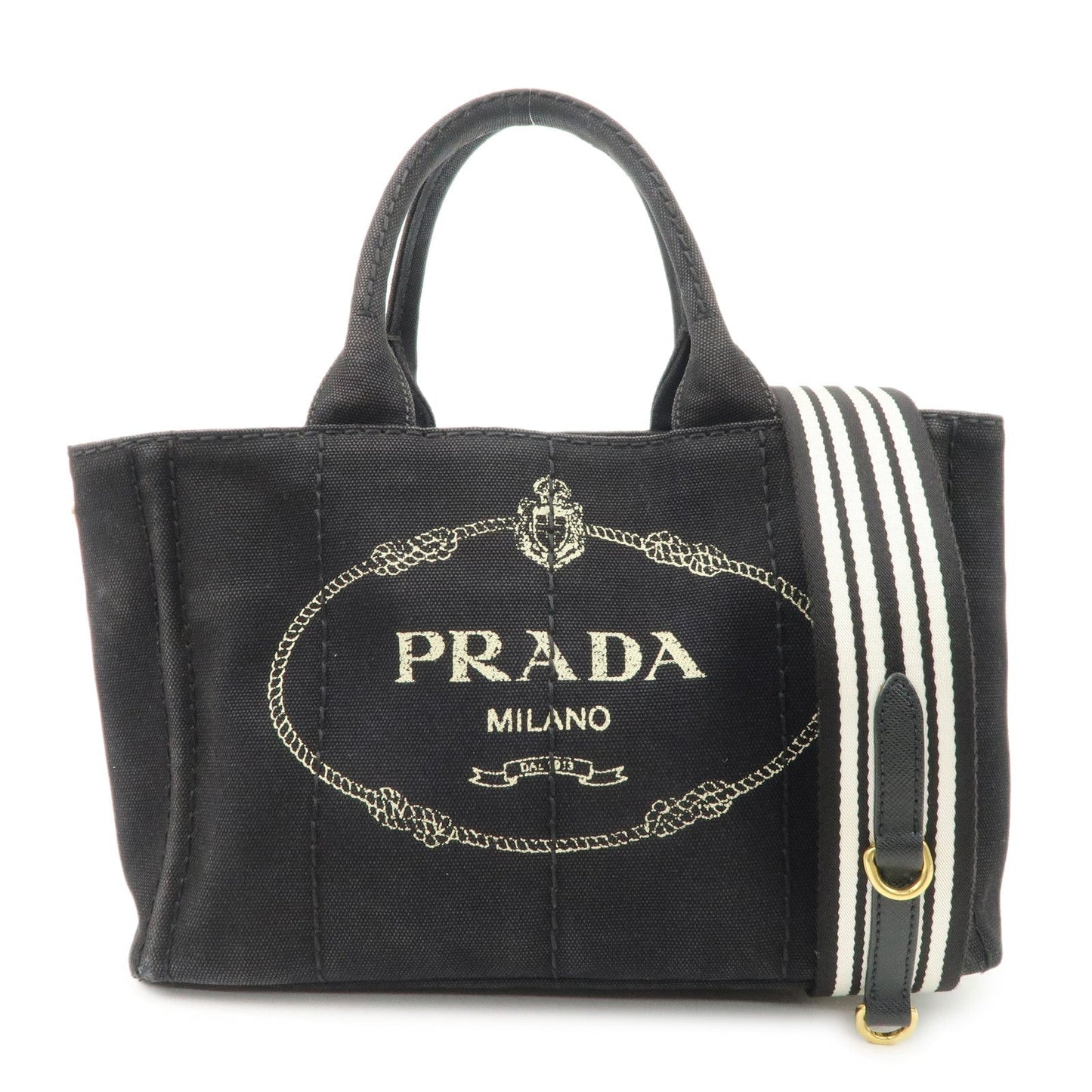 Prada Tote Bag Canapa 2 Way Hand Bag d Canvas Denim Black