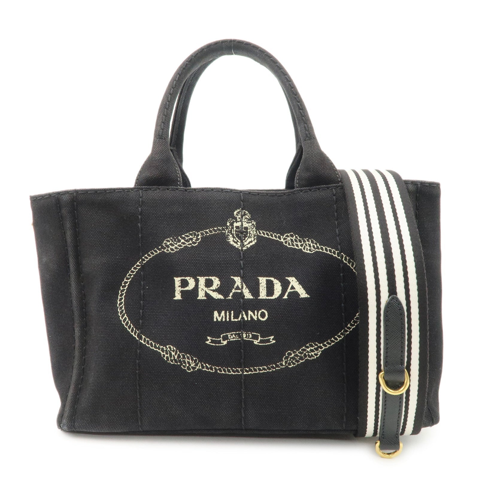 Prada Tote Bag Canapa 2 Way Hand Bag d Canvas Denim Black