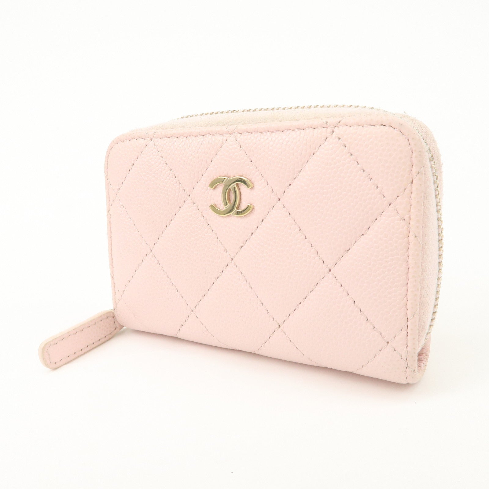 CHANEL Matelasse Caviarskin Classic Zip Around Coin Case Pink AP0216