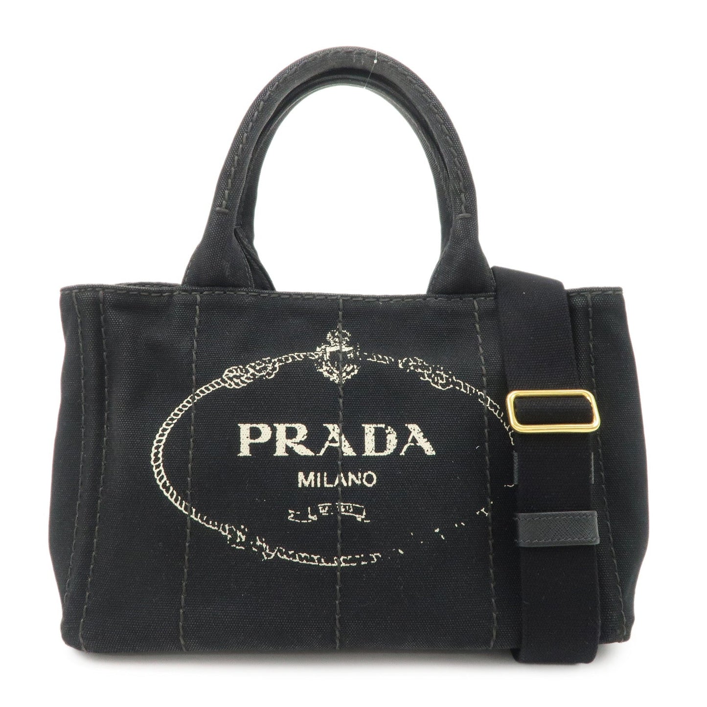Prada Tote Bag Canapa 2 Way Hand Bag d Denim Black Logo