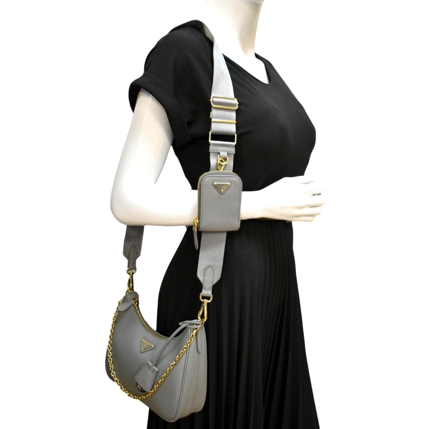 Prada Re Edition Shoulder Bag Leather Saffiano Gray