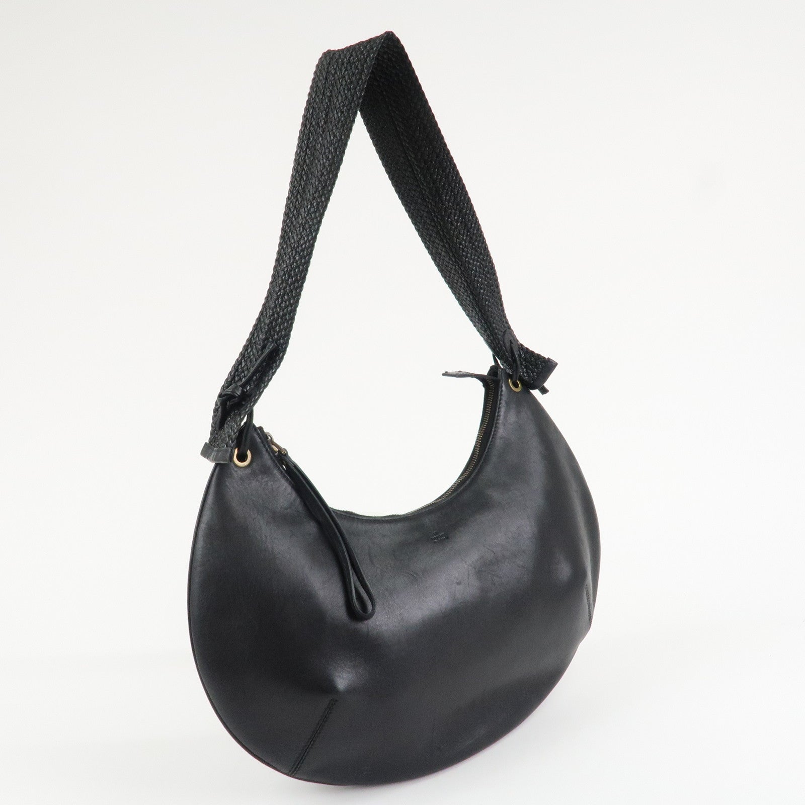 GUCCI Logo Leather Hobo Bag Shoulder Bag Hand Bag Black 204990