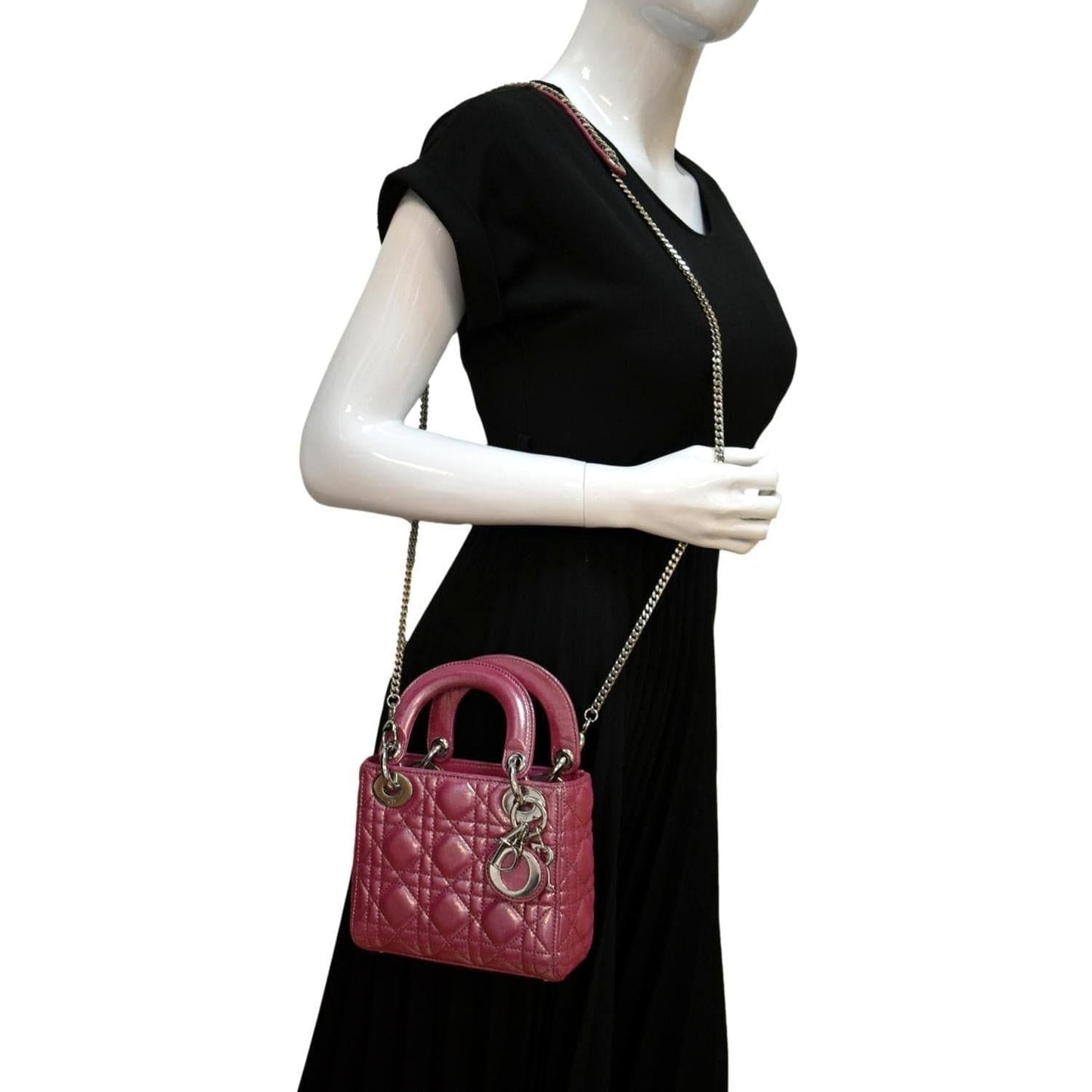Dior Lady Pearlescent Cannage Lambskin Shoulder Bag Pink Mini