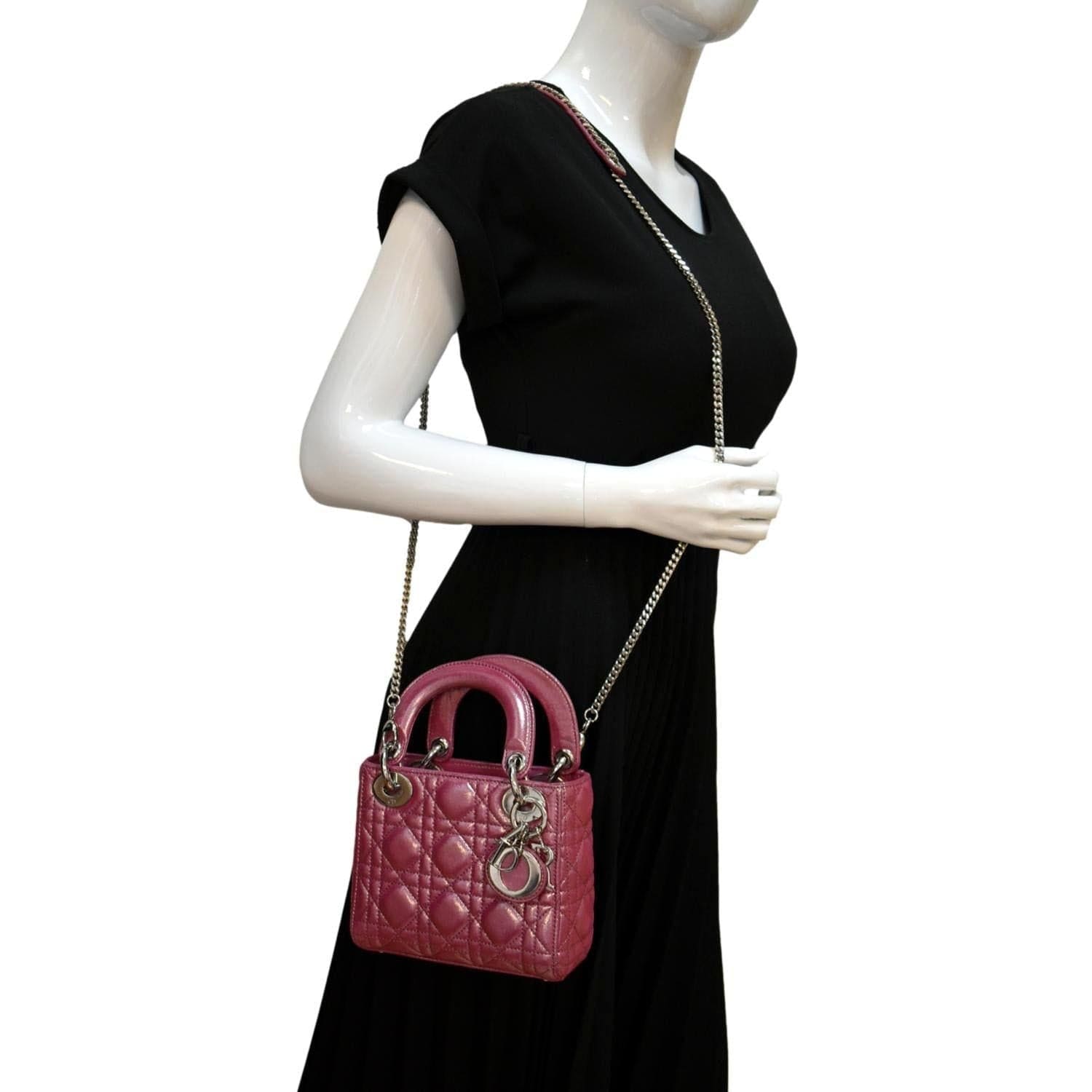 Dior Lady Pearlescent Cannage Lambskin Shoulder Bag Pink Mini