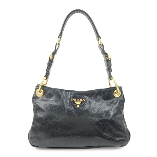 Prada Shoulder Bag Hand Bag Hardware d Leather Black Gold