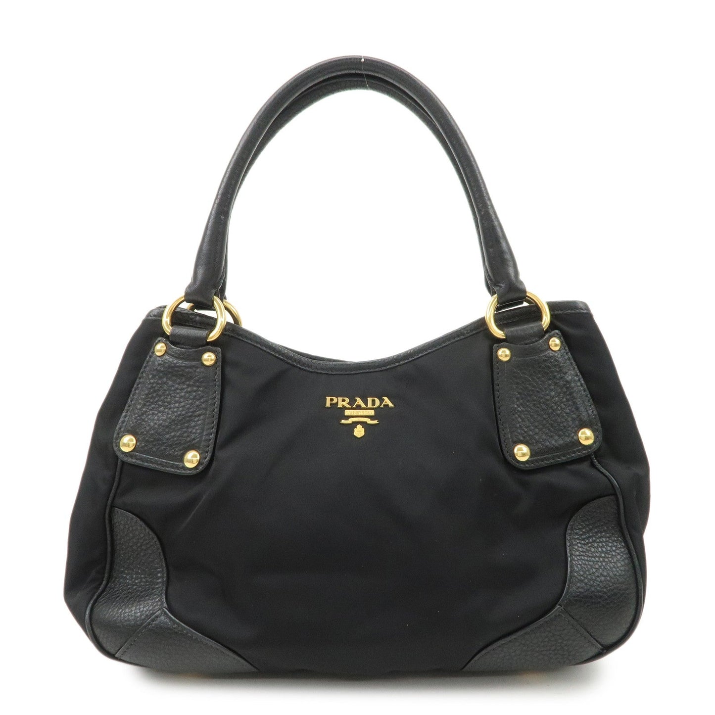 Prada Tote Bag Shoulder Bag HDW d Leather Nylon Black