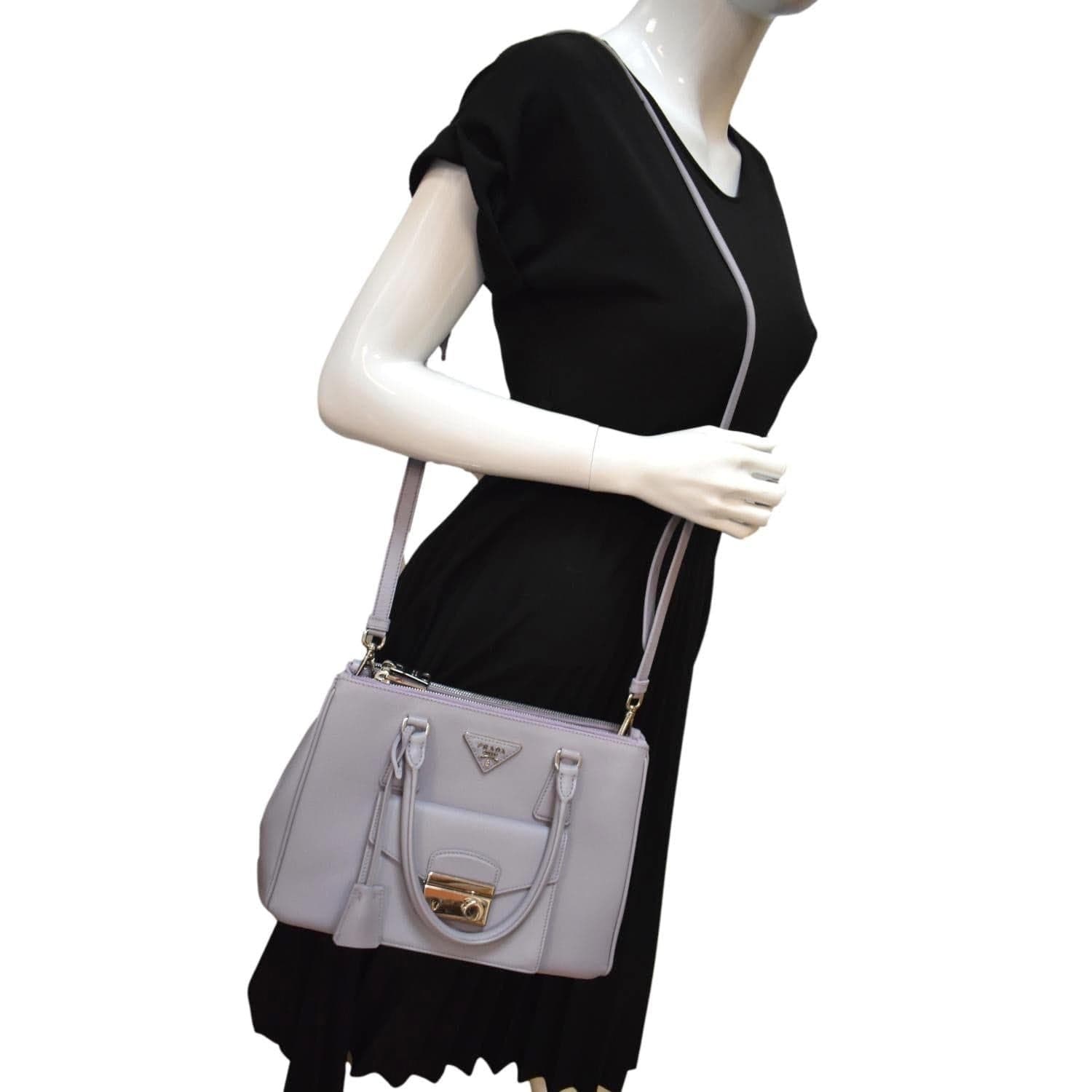 Prada Front Pocket Double Tote Shoulder Bag Light Leather Saffiano Purple