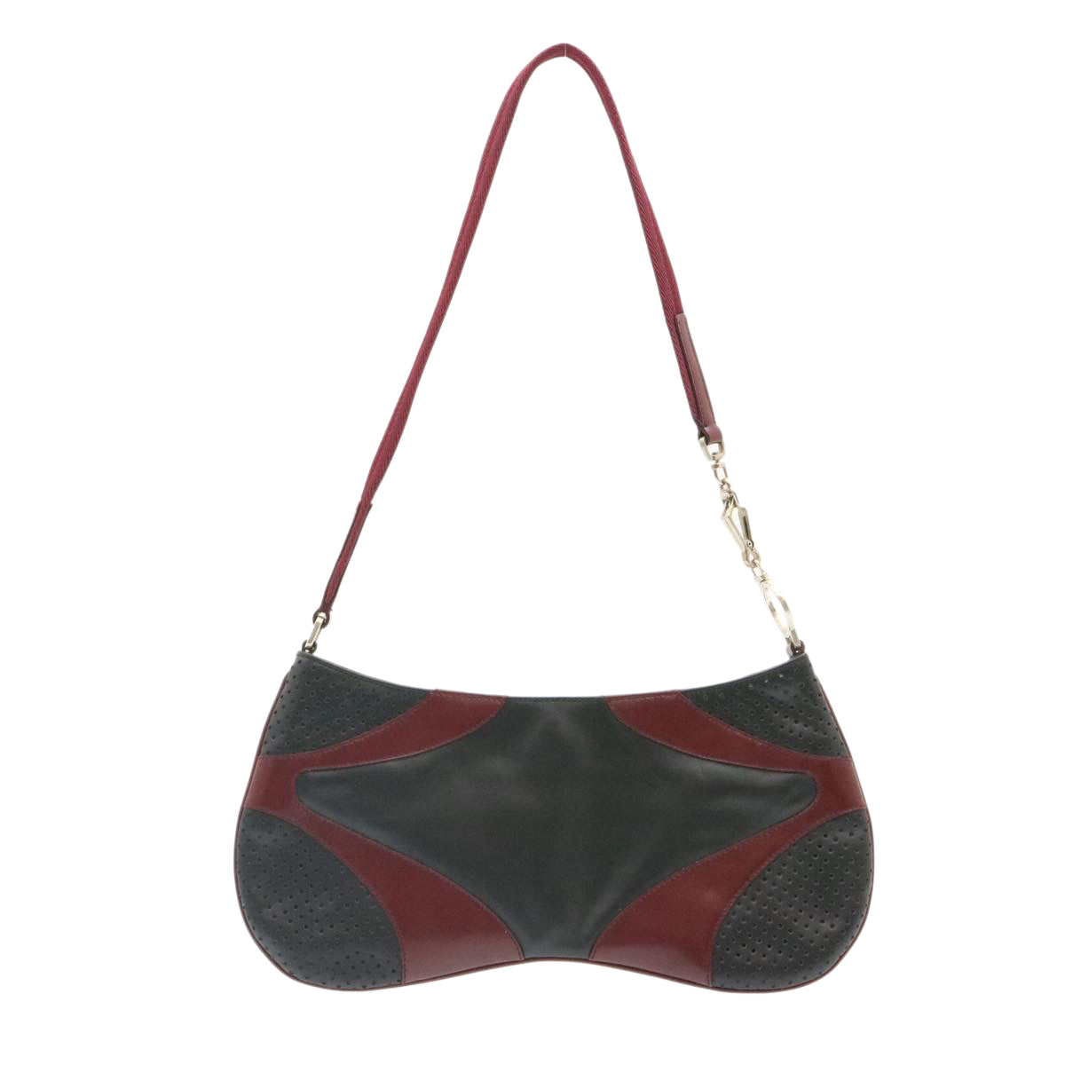 Prada Shoulder Bag Wine Leather Black Red
