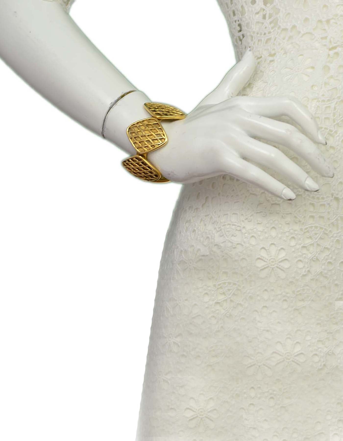 Chanel '90S Gold Quilted Medallion Cuff Bracelet