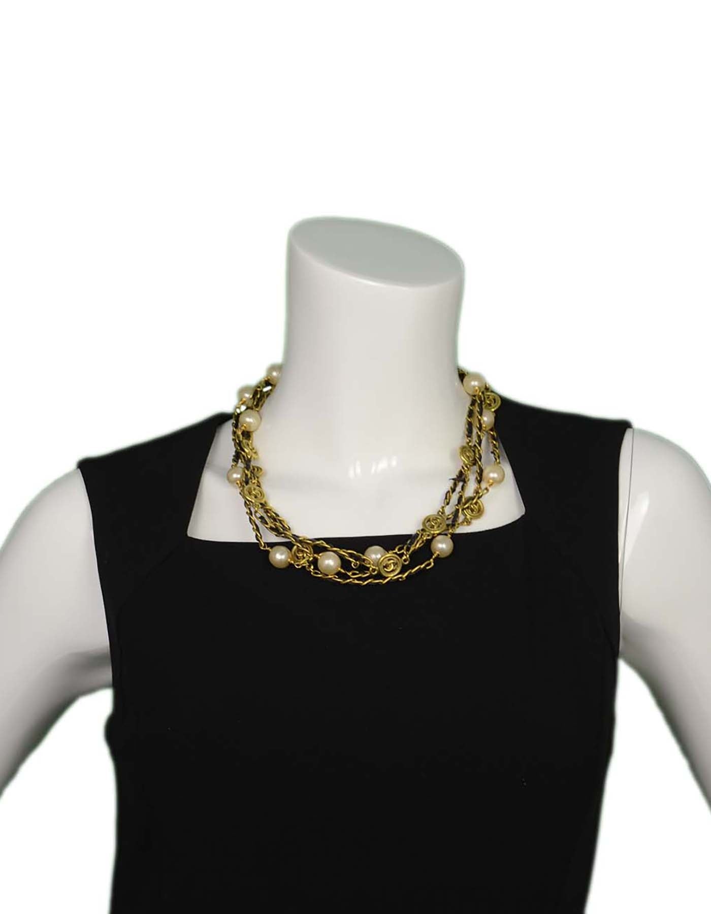 Chanel '94 Leather Woven Chain Link 82" Necklace
