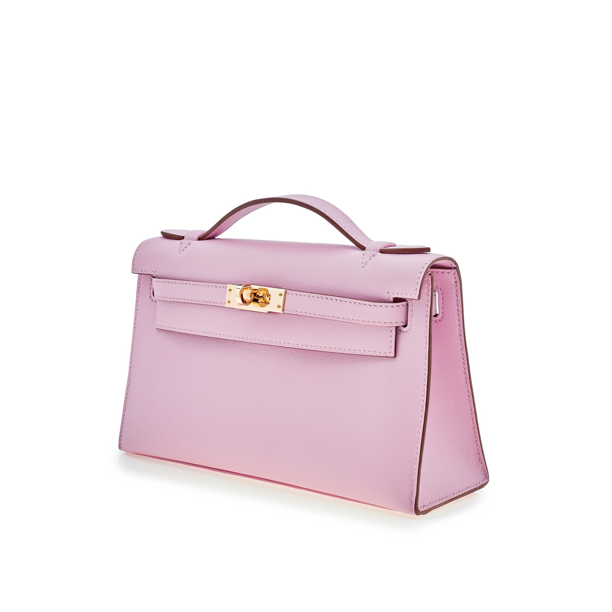 Hermes Luxury Kelly Pochette Mauve Sylvestre Swift Rose Gold Travel Bag