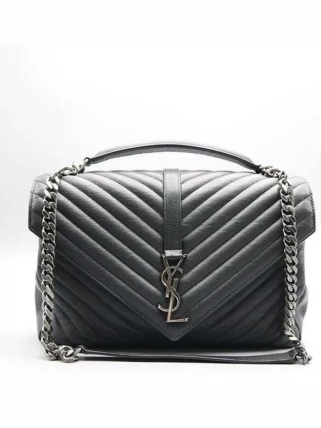 YSL Saint Laurent Trending Logo Decoration Large Size Tote Bag Leather Black Shoulder Bag