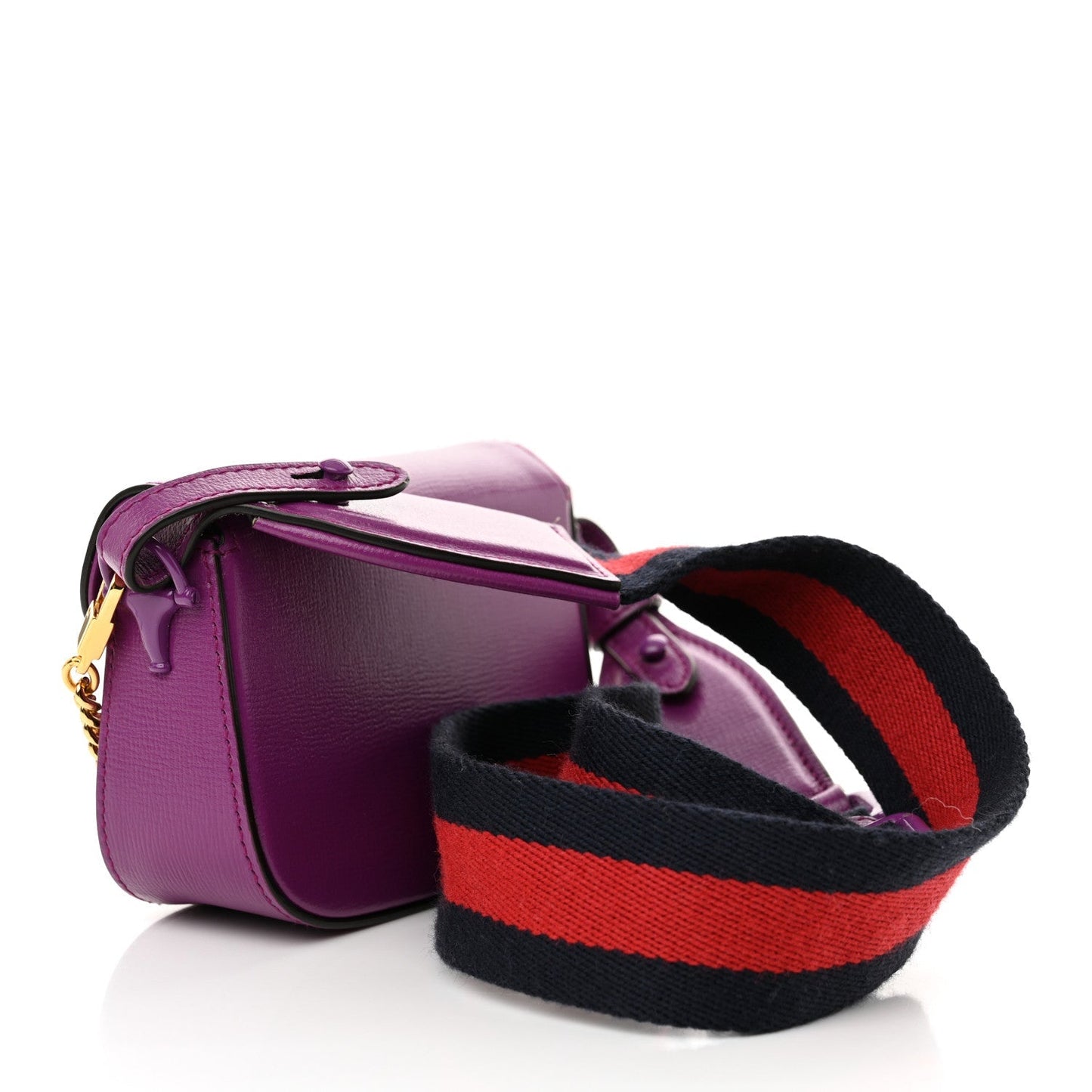 Gucci Azalea Calfskin Web Monochrome Horsebit 1955 Wallet On Strap Purple