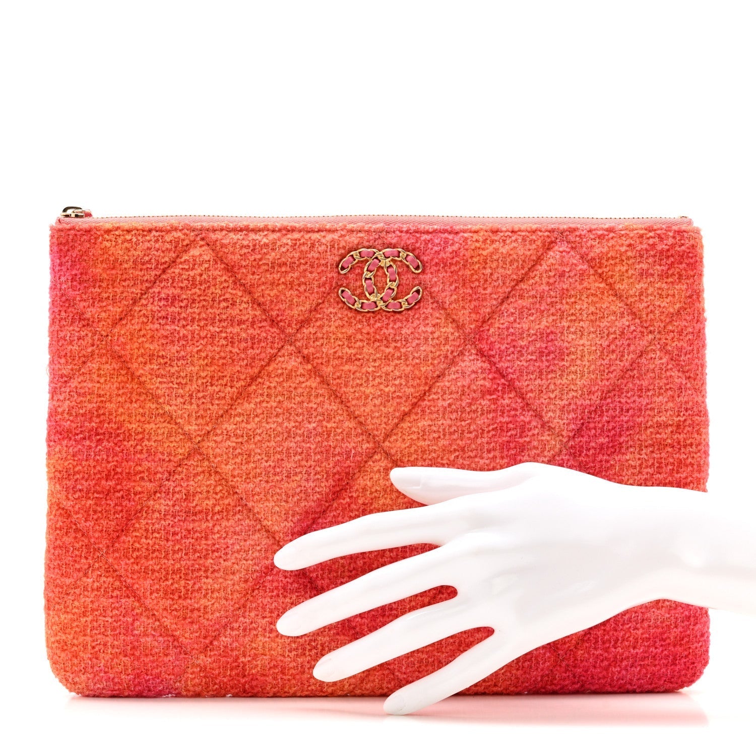 Chanel Tweed Large 19 Cosmetic Case Coral Pink Bag