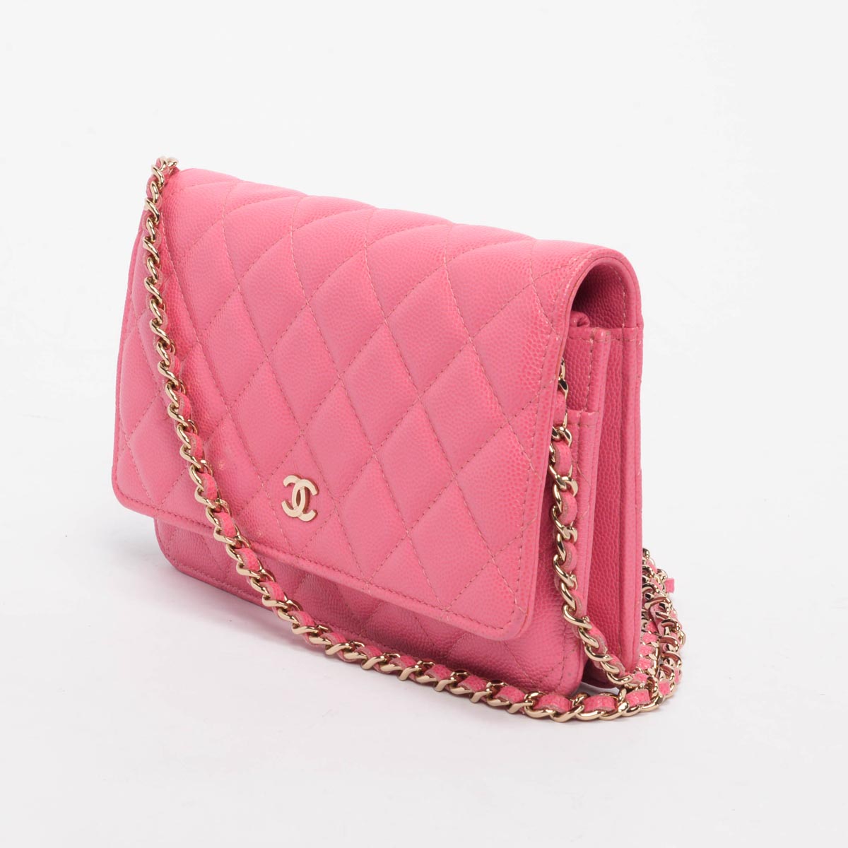Chanel Pink Quilted Caviar Classic Wallet On Chain Bag