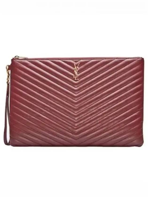 YSL Saint Laurent Saint Laurent Trending Document Holder Wine Clutch Leather Matelasse Clutch Bag
