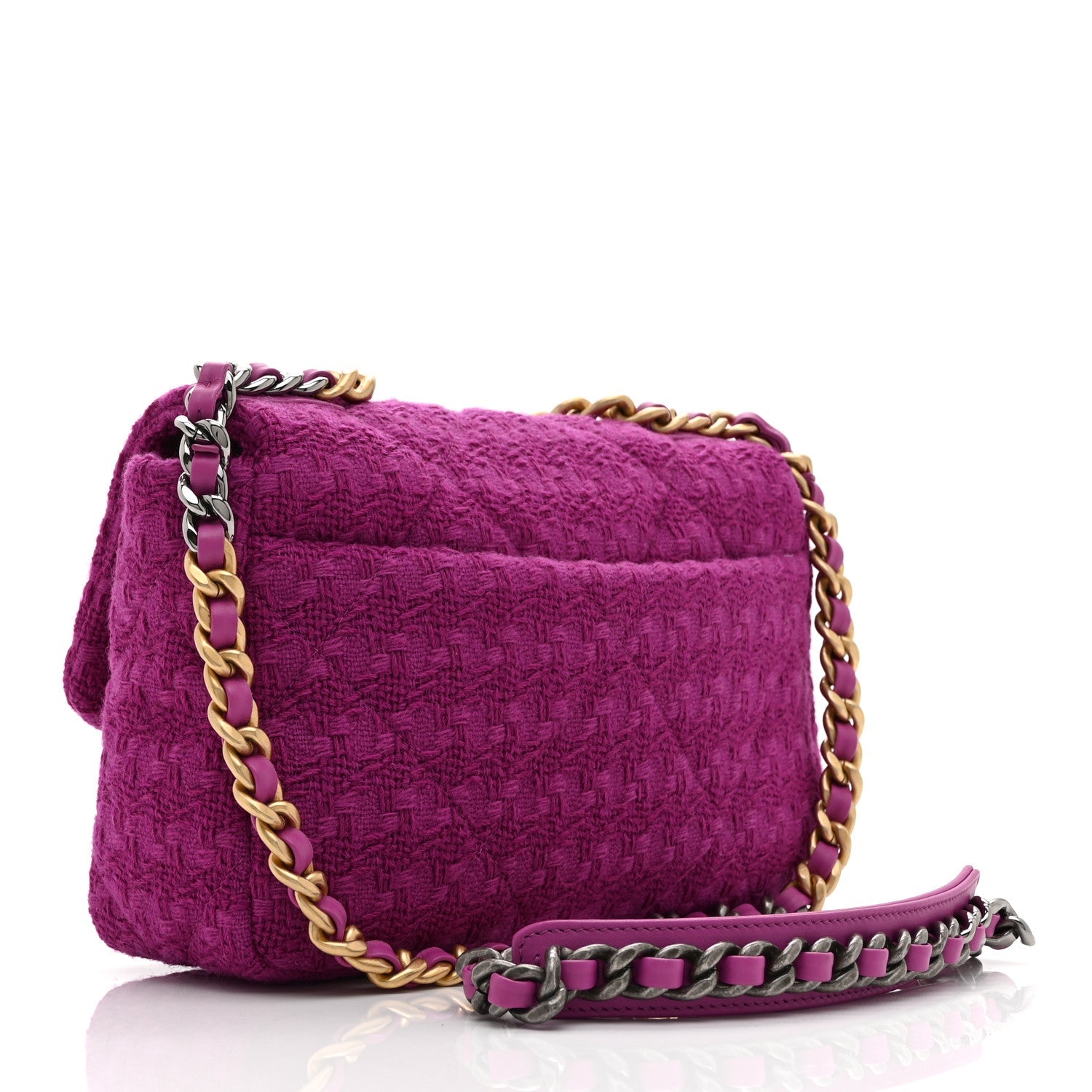 Chanel Tweed Quilted Medium 19 Flap Magenta Handbag