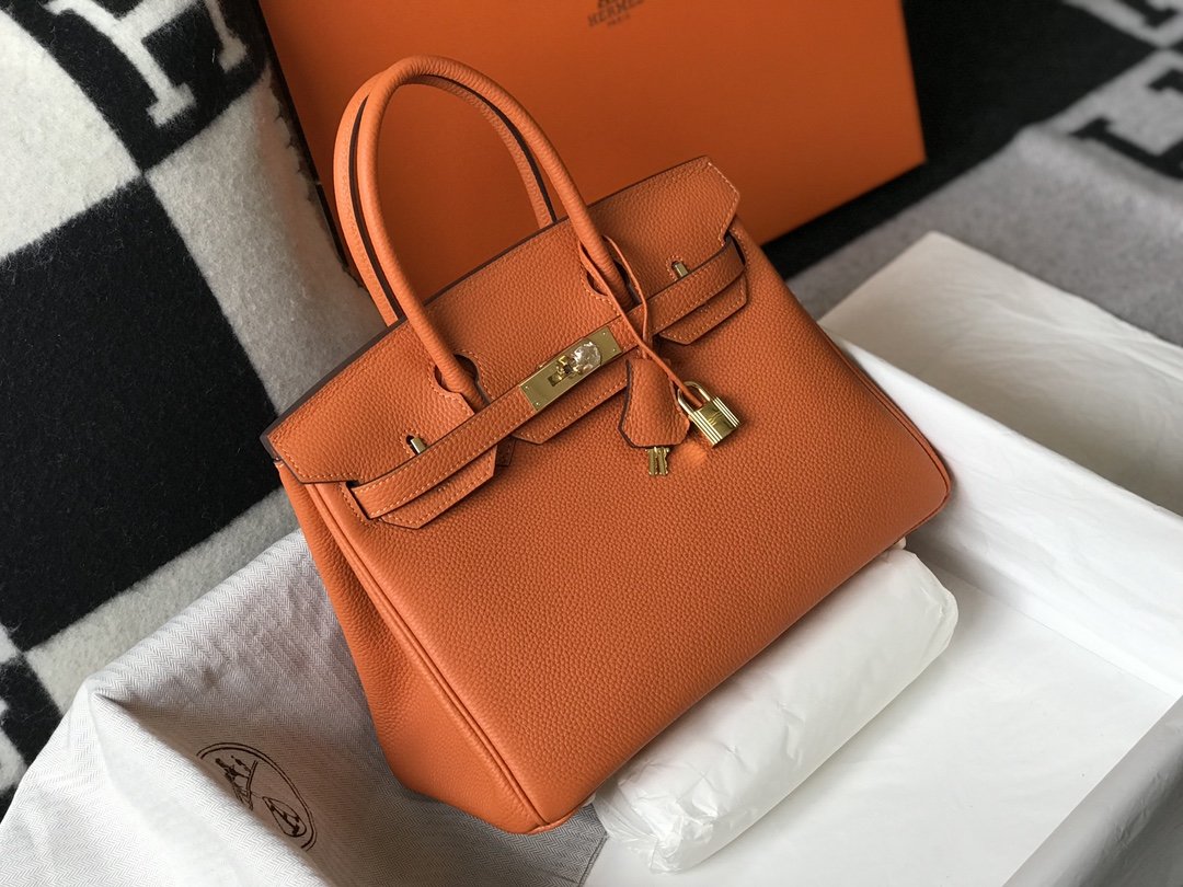 Top Quality Birkin Orange Togo Hardware Bag Gold Shoulder Bag