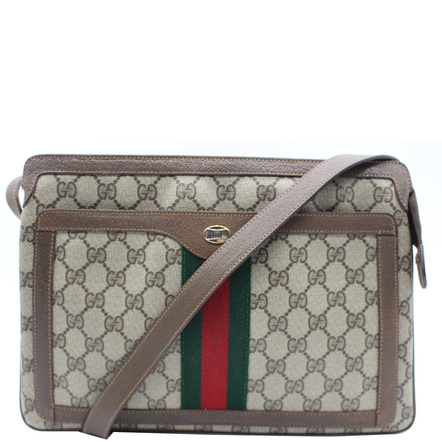 Gucci Web Detail Shoulder Bag Canvas Beige