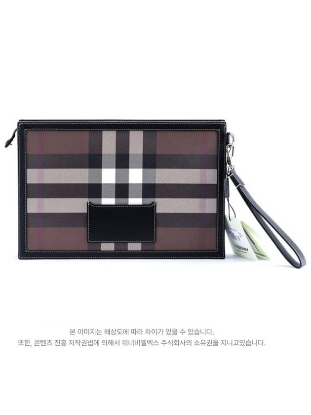 Burberry Luxury Check Zipper Clutch Bag Leather Brown