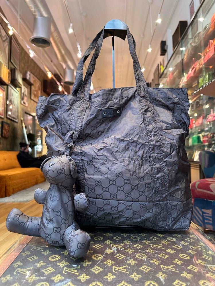 Gucci Brown GG Packable Nylon Tote w/ Bear