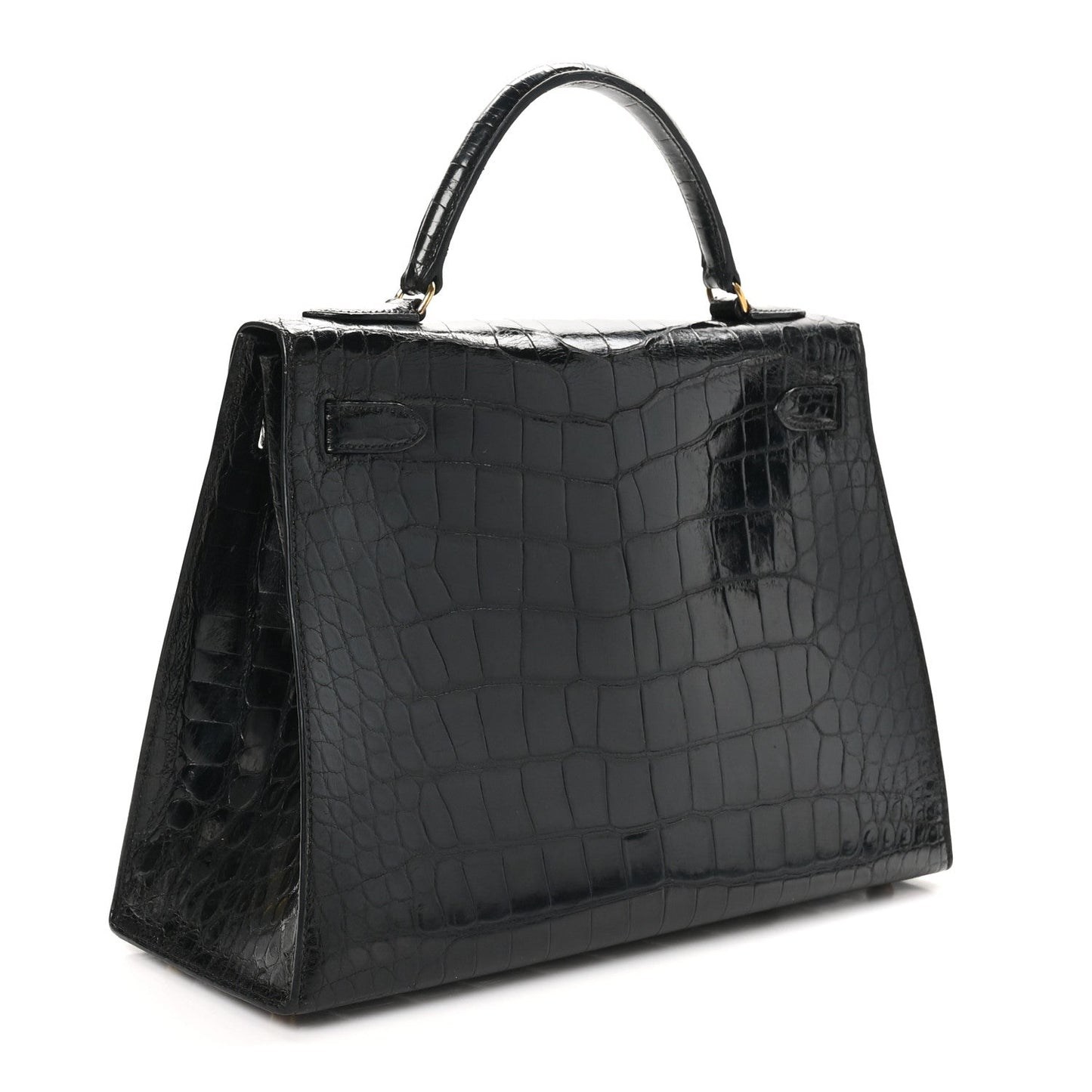 Hermes Shiny Alligator Kelly Sellier Handbag Black Travel Bag