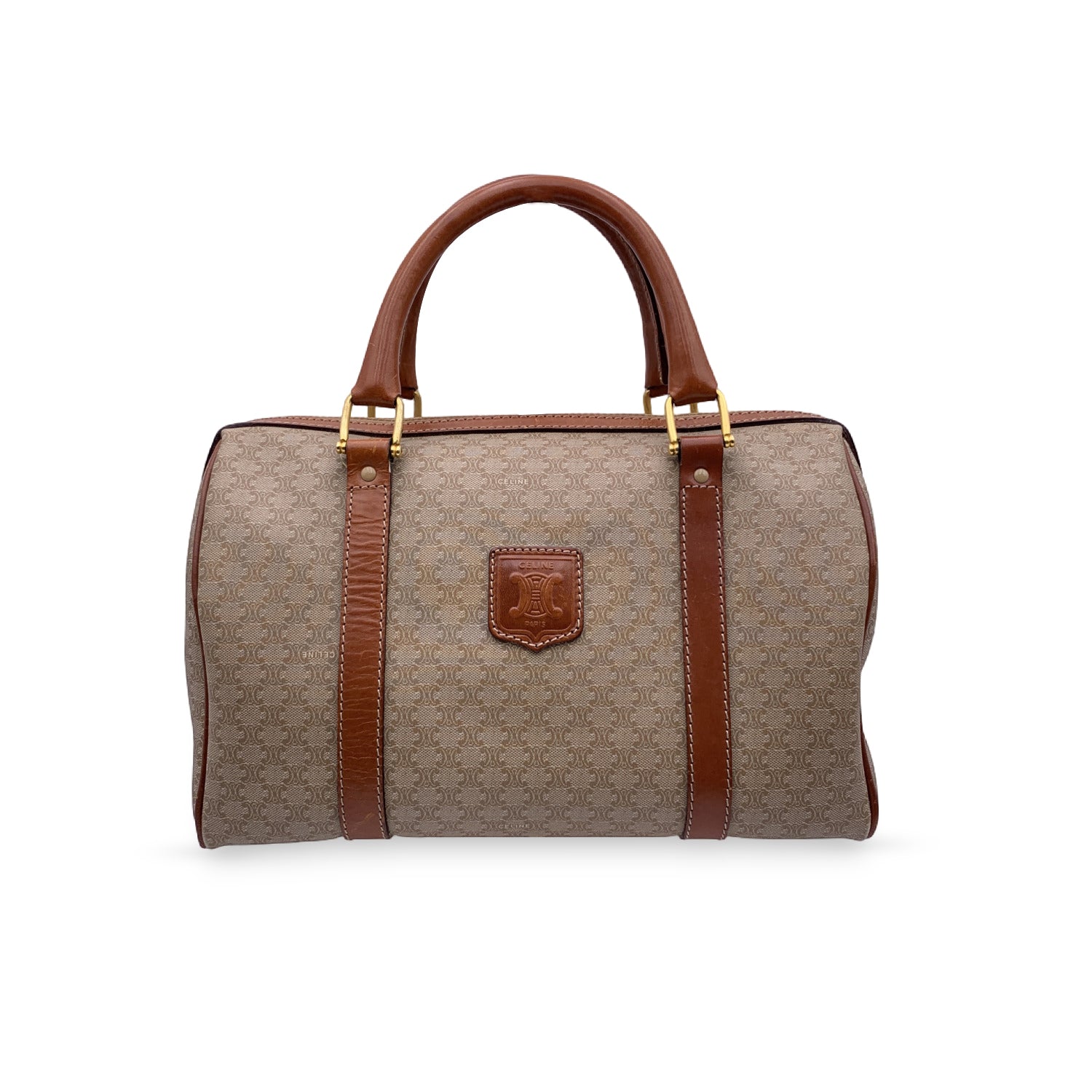 Luxury Macadam Duffel Duffle Boston Bag Canvas Beige Travel Bag